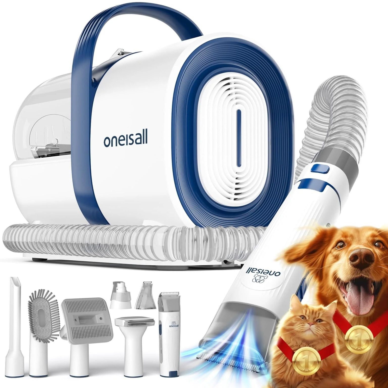 ZenVora 3-in-1 Dog Grooming Vacuum Kit with Clipper and Nail Grinder, Pet Hair Trimmer and Grooming Tool Set