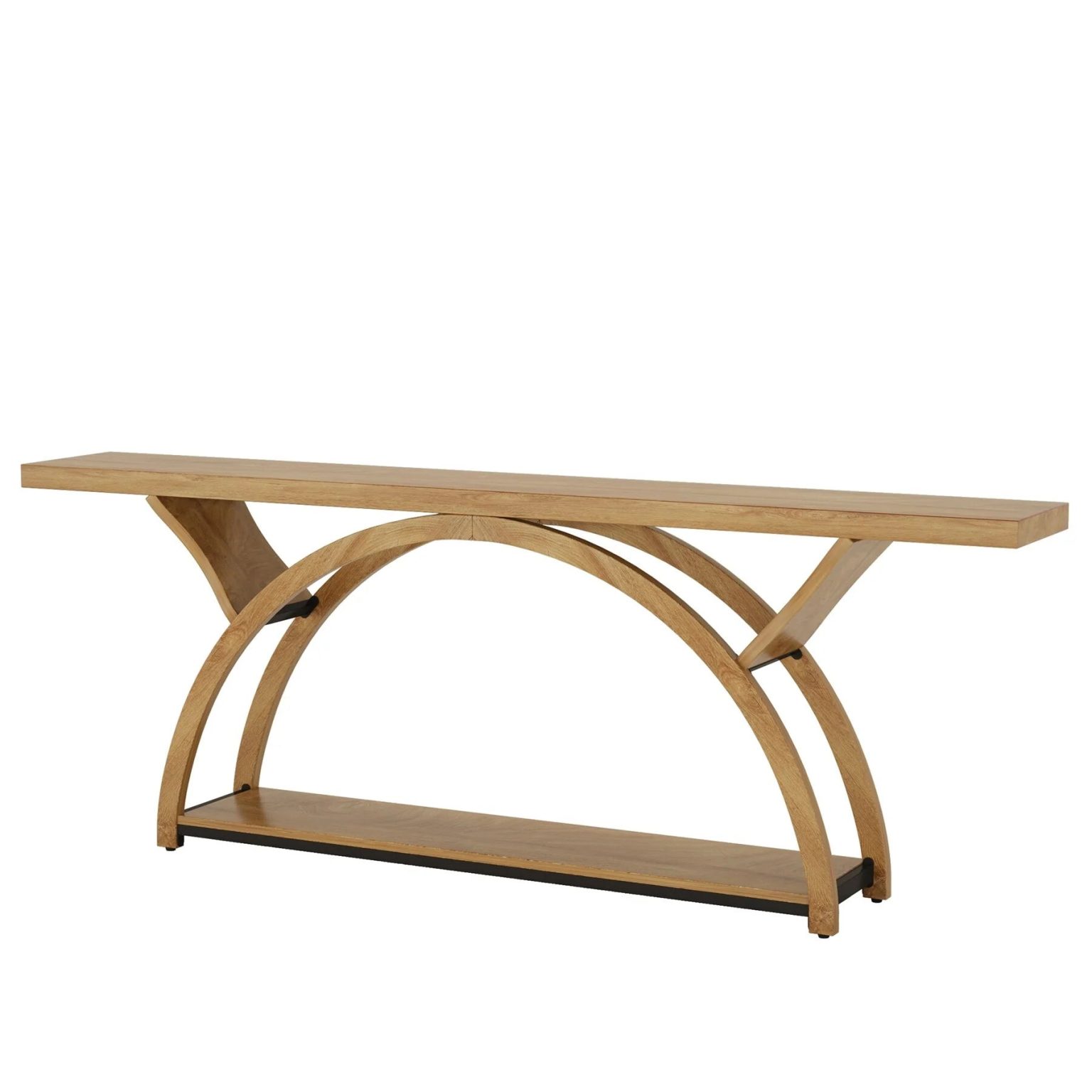 ZenVora Gray 2-Tier Slim Console Sofa Table, Semi-Circular Metal Frame for Hallway
