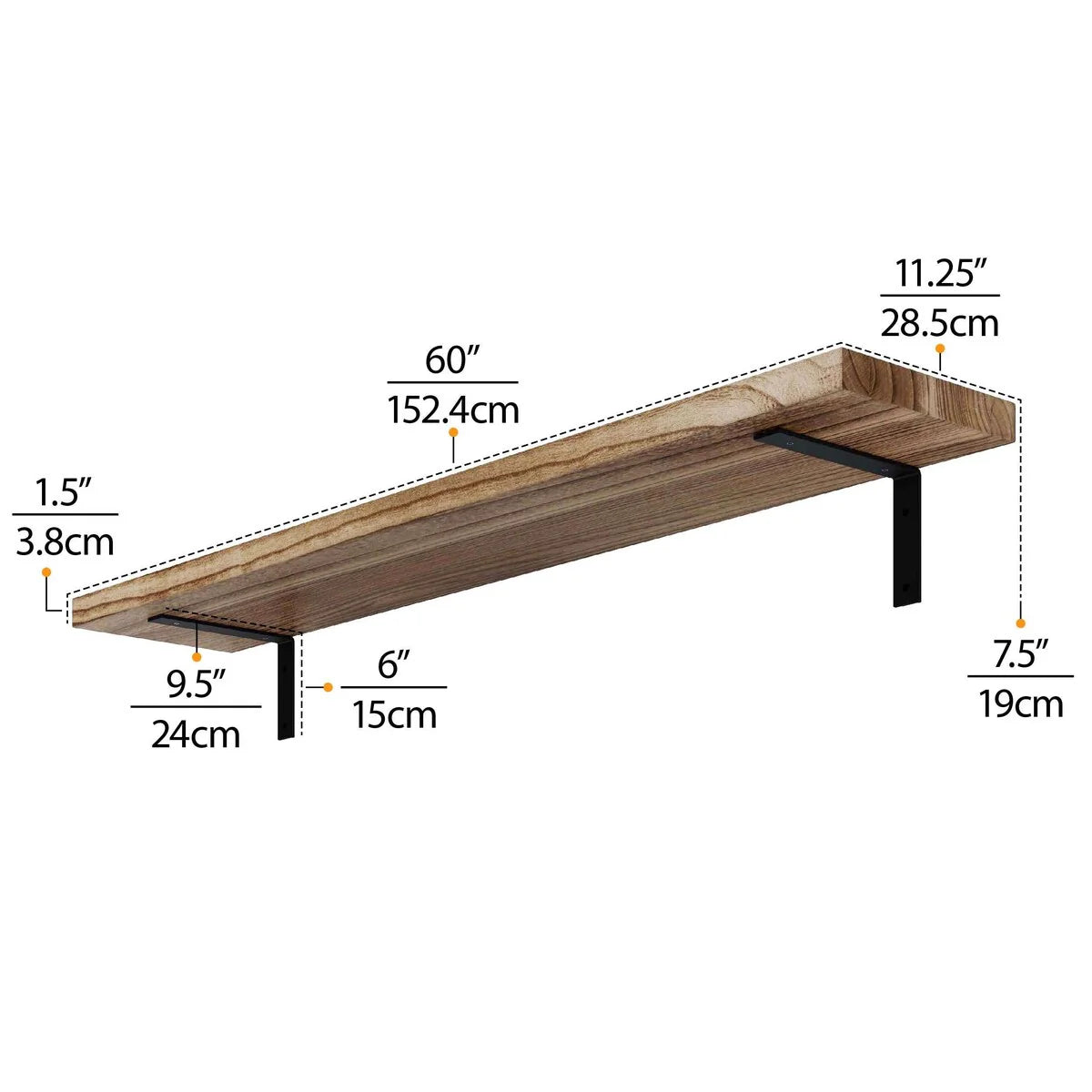 ZenVora 60 Inch Rustic Floating Wall Shelves, 2 Piece Burnt Wood Display and Storage Shelves