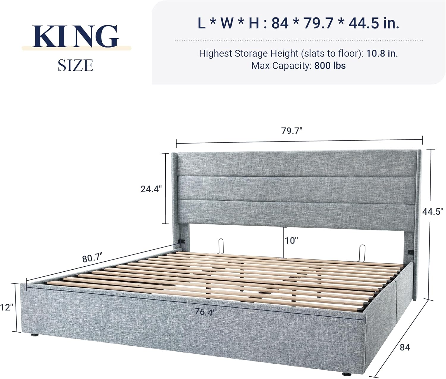 ZenVora Queen Size Lift Up Storage Bed with Wingback Headboard, Upholstered Platform Bed Frame with Hidden Storage