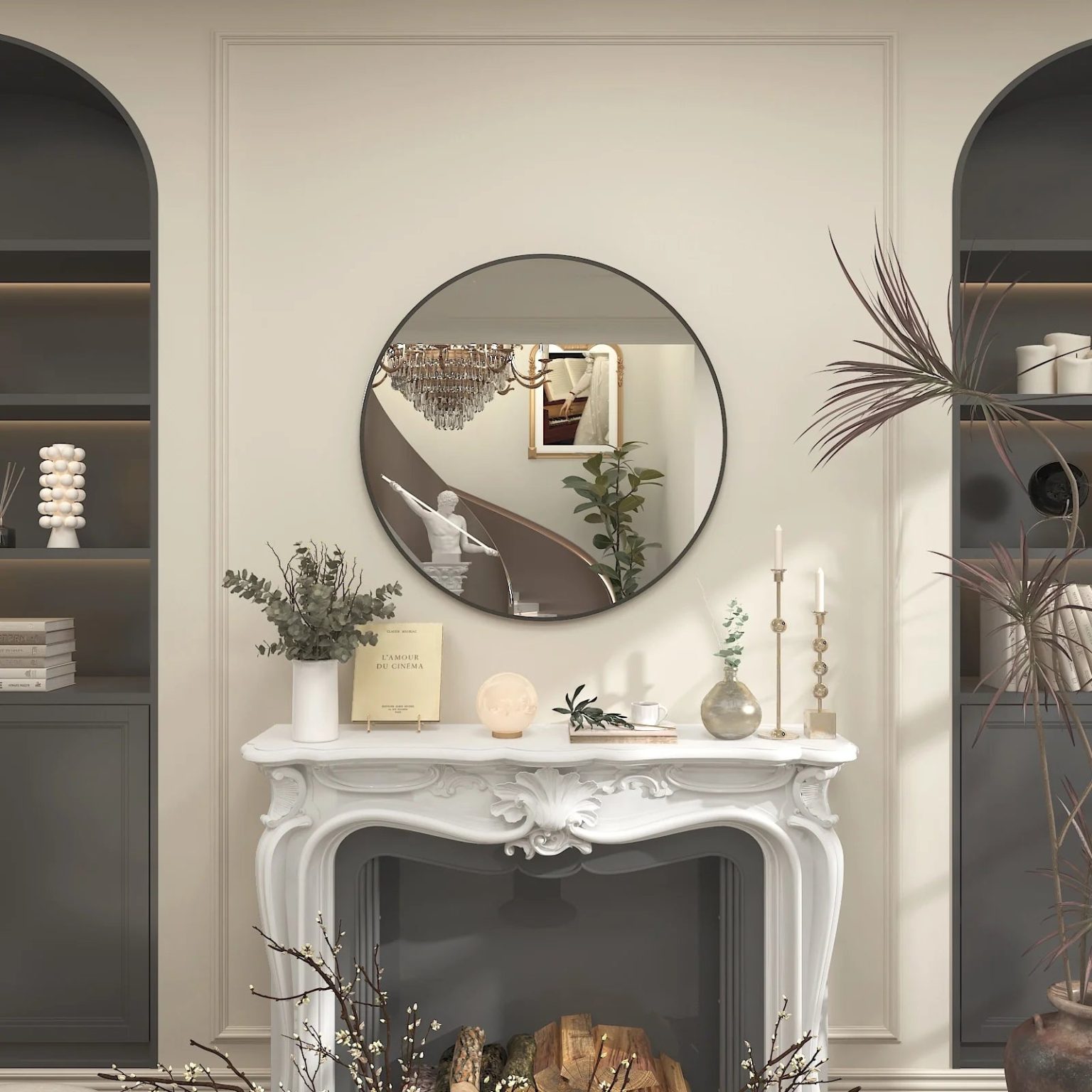 ZenVora Round Metal Black Frame Bathroom Vanity Mirror, Wall Mounted Decorative Mirror
