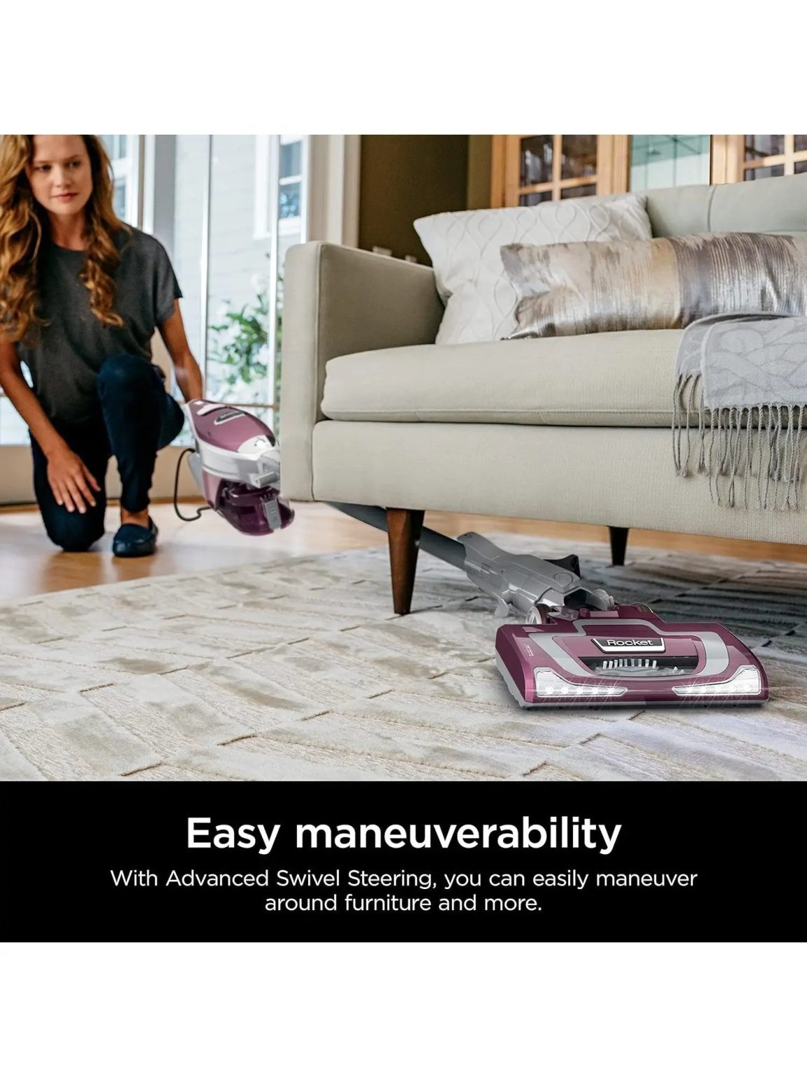 Lightweight Corded Stick Vacuum with XL Dust Cup, LED Headlights and Pet Hair Tools, Bordeaux/Silver