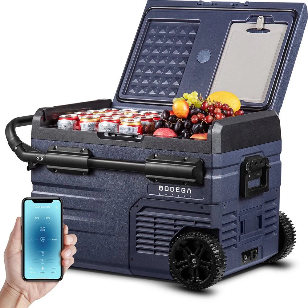ZenVora 35L Portable Car Refrigerator Freezer - Dual Zone Electric Cooler with App Control, Wheels & Handle for RV, Truck, Jeep & Camping