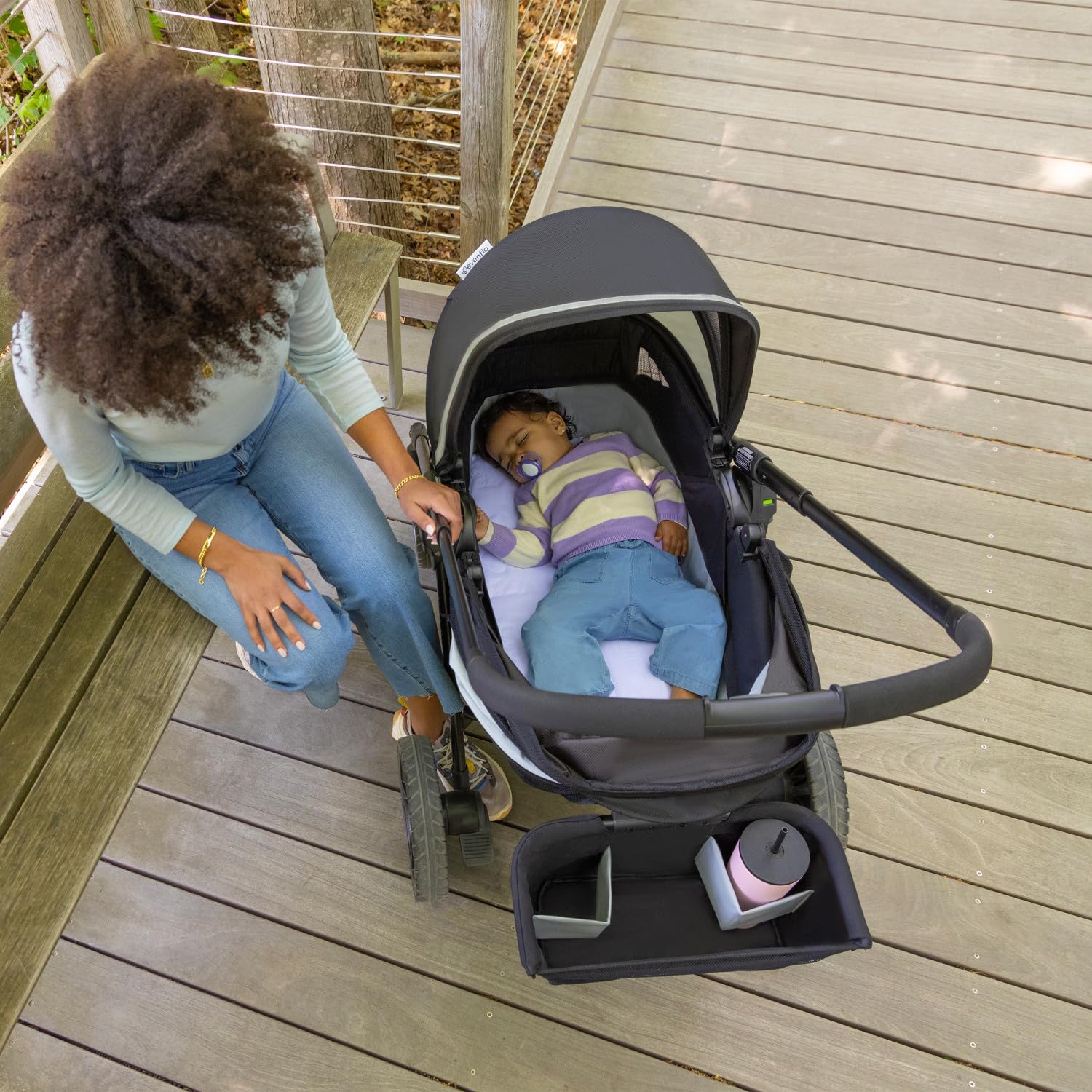 ZenVora 2-in-1 All-Terrain Baby Stroller Wagon with Canopy and Storage - Gray