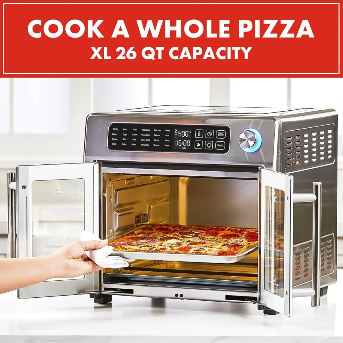 ZenVora 26-Qt. Extra-Large Air Fryer Convection Toaster Oven with French Doors, Stainless Steel