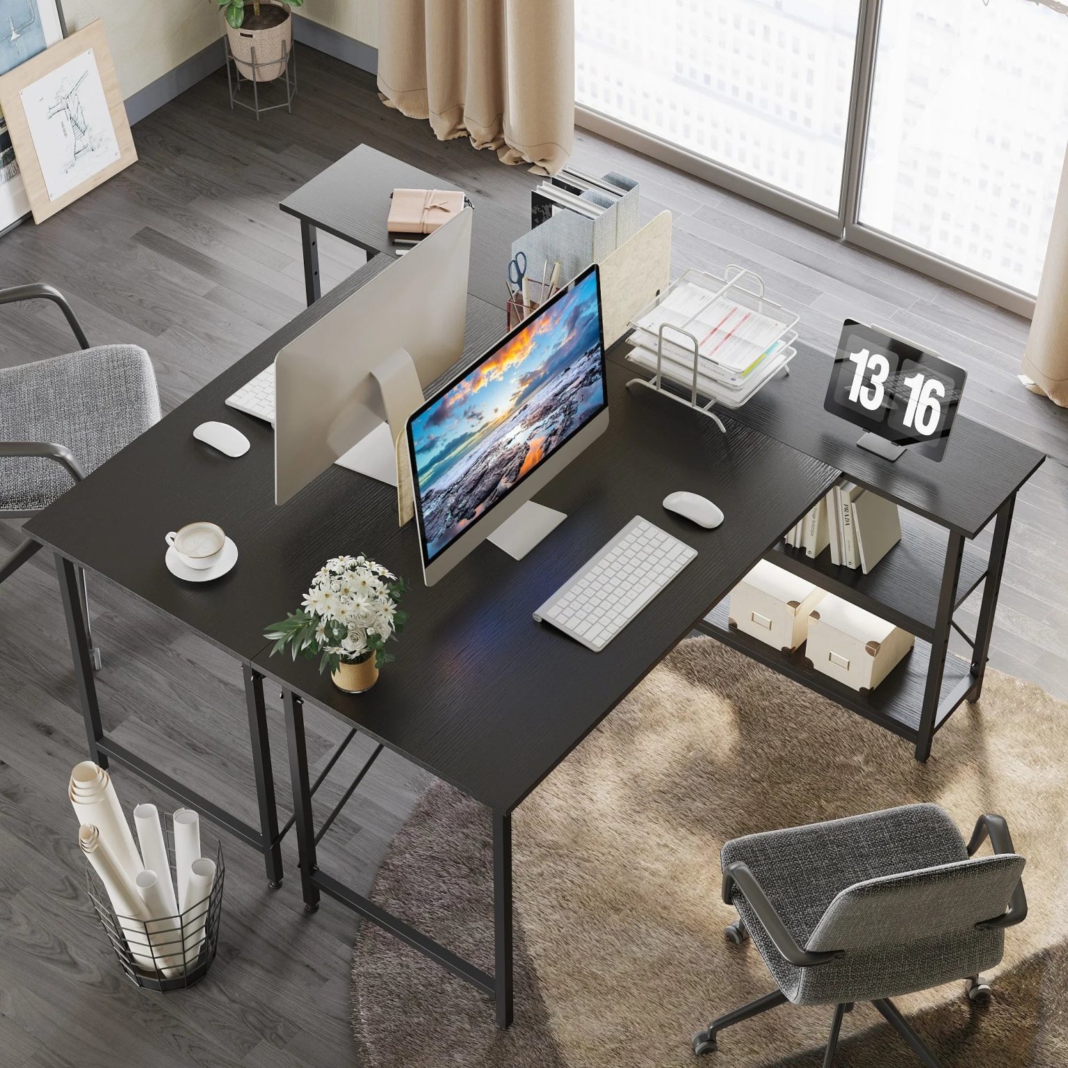 ZenVora Small L Shaped Computer Desk with Storage Shelves, Compact Corner Workstation for Home Office and Study