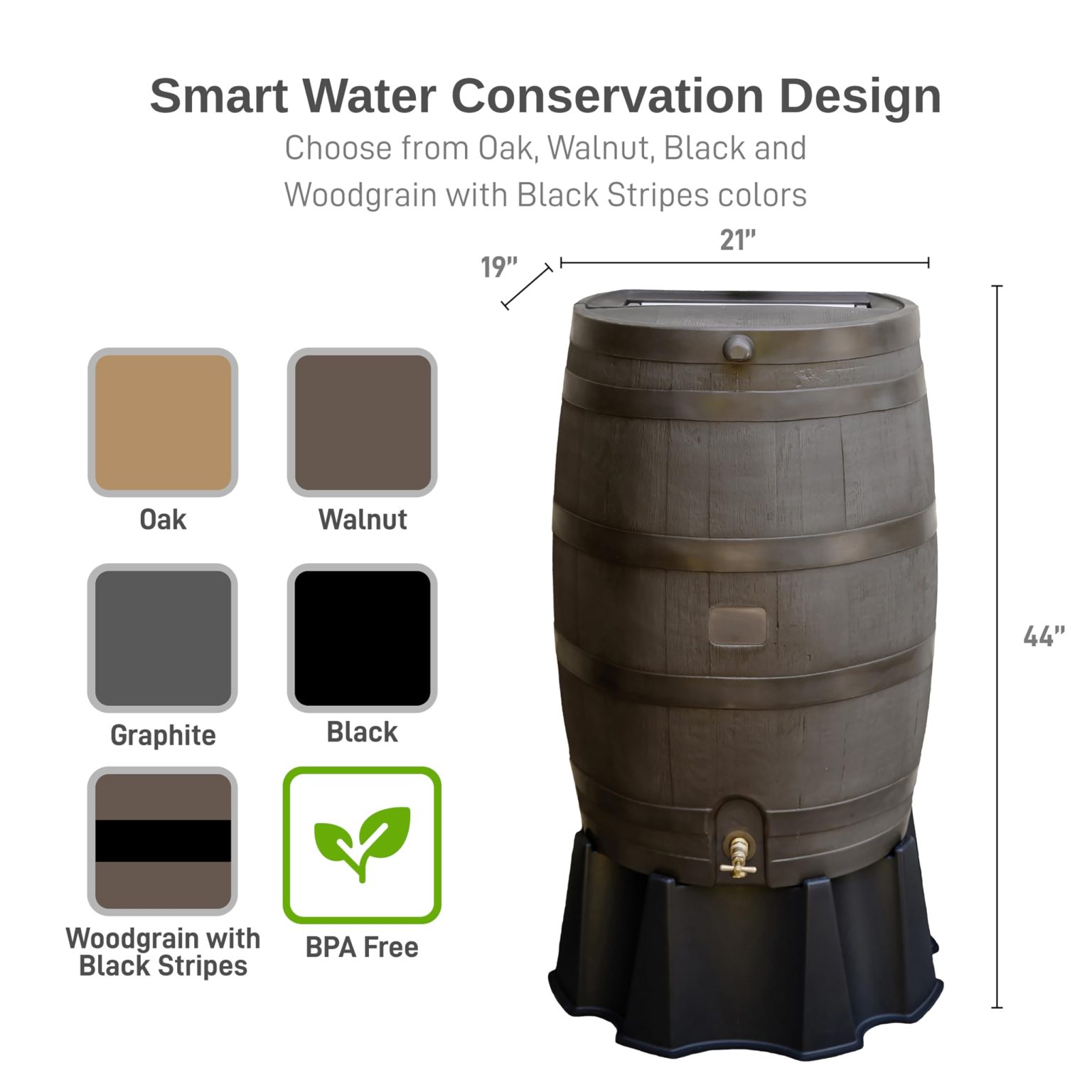 ZenVora 50 Gallon Rain Barrel with Brass Spigot, Large Outdoor Rainwater Collection and Storage Container for Garden