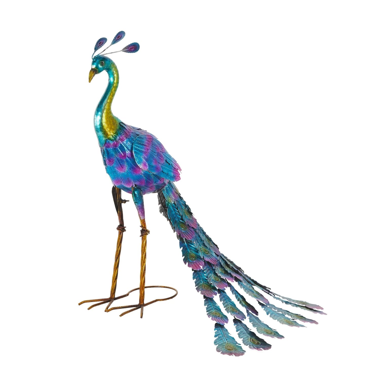 ZenVora Tall Metallic Peacock Garden Statue, Multicolor Outdoor Standing Bird Sculpture for Yard, Patio and Garden Decoration