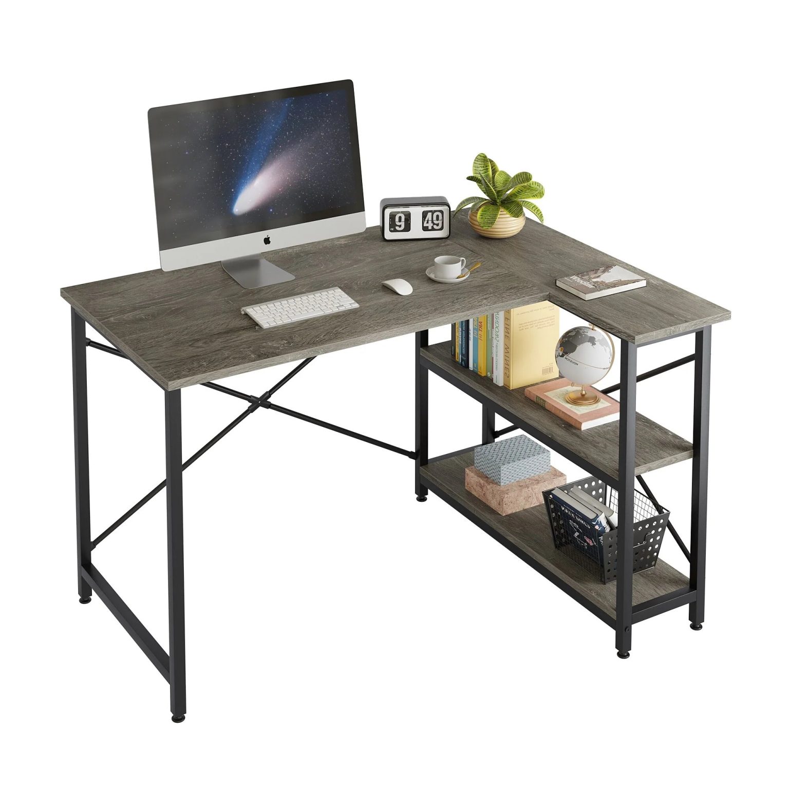 ZenVora Small L Shaped Computer Desk with Storage Shelves, Compact Corner Workstation for Home Office and Study