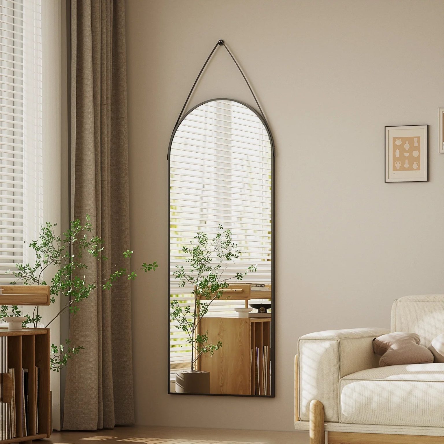 ZenVora 48 x 16 Inch Full Length Wall Mirror with Leather Strap, Hanging Full Body Mirror for Bedroom, Entryway and Home Decor