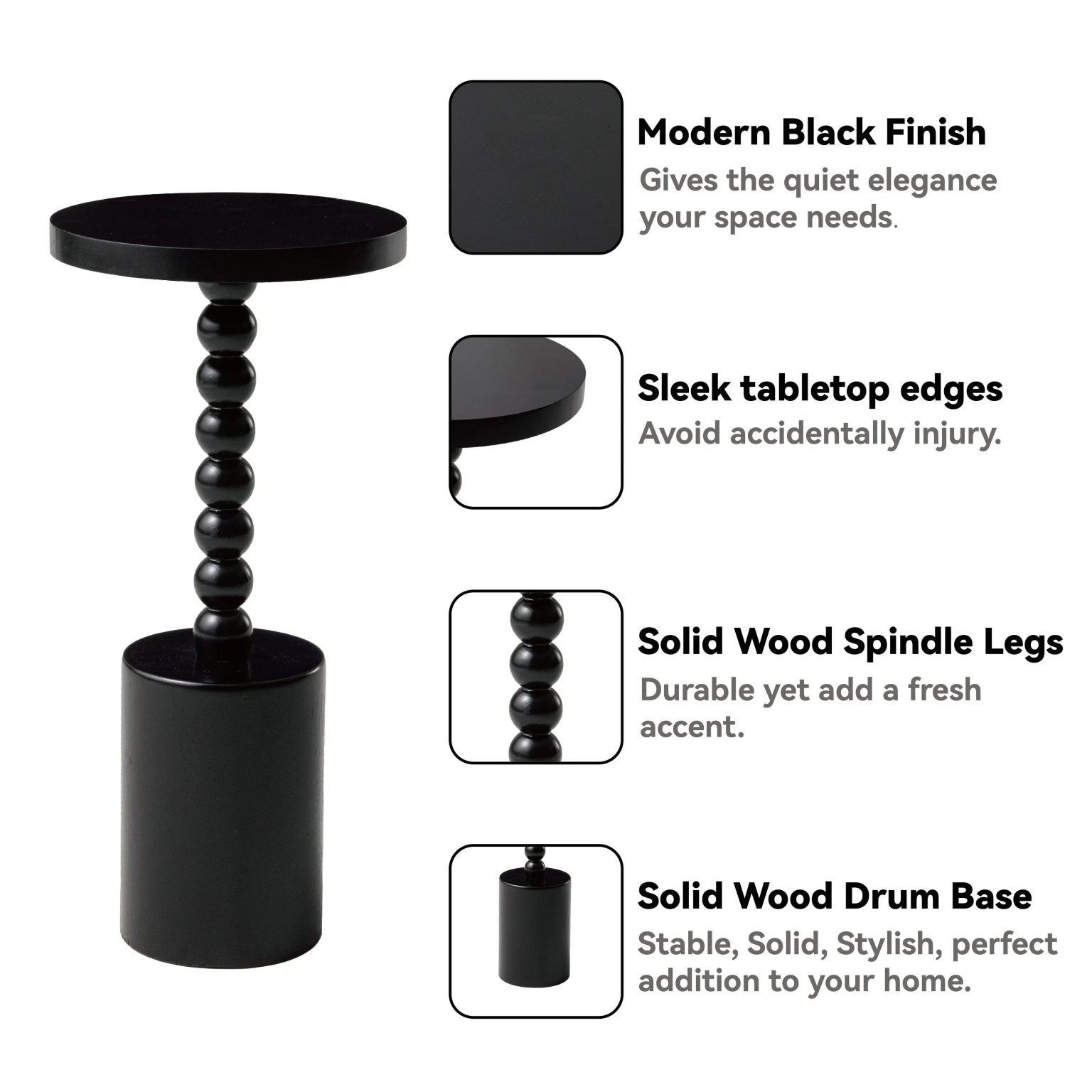 ZenVora Wood Pedestal End Table, Round Martini Drink Table for Small Spaces, Living Room and Bedroom