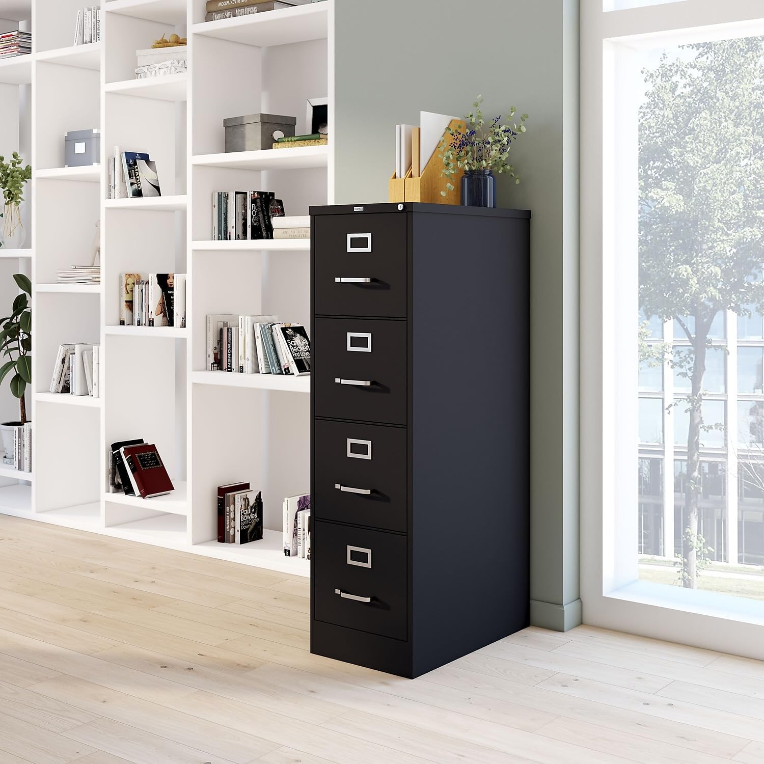 ZenVora 4-Drawer Lockable File Cabinet, Black, 25-Inch D x 15-Inch W