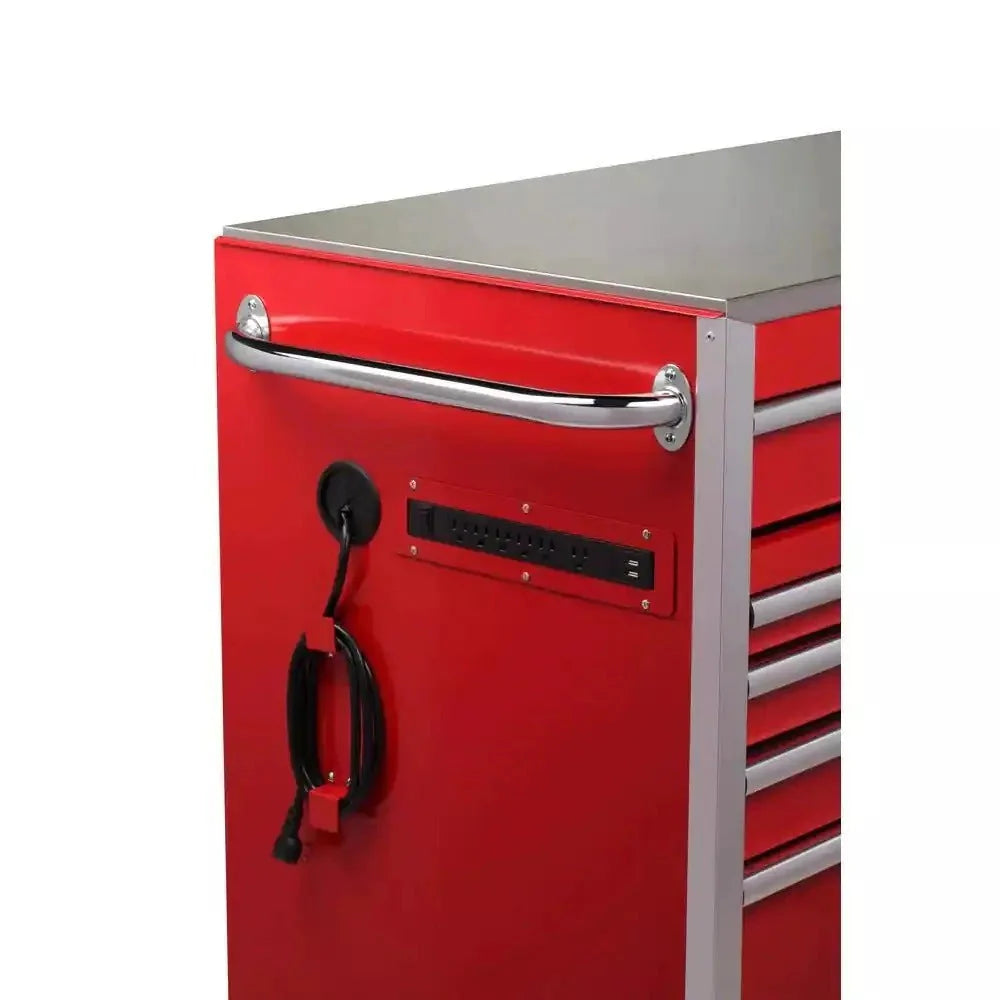 ZenVora 72-Inch W x 24-Inch D 15-Drawer Mobile Workbench with Stainless Steel Top and Dual Locks, Red
