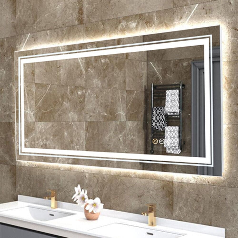 ZenVora Extra Large LED Lighted Bathroom Mirror, Anti-Fog Wall Mounted Vanity Mirror with 3 Colors