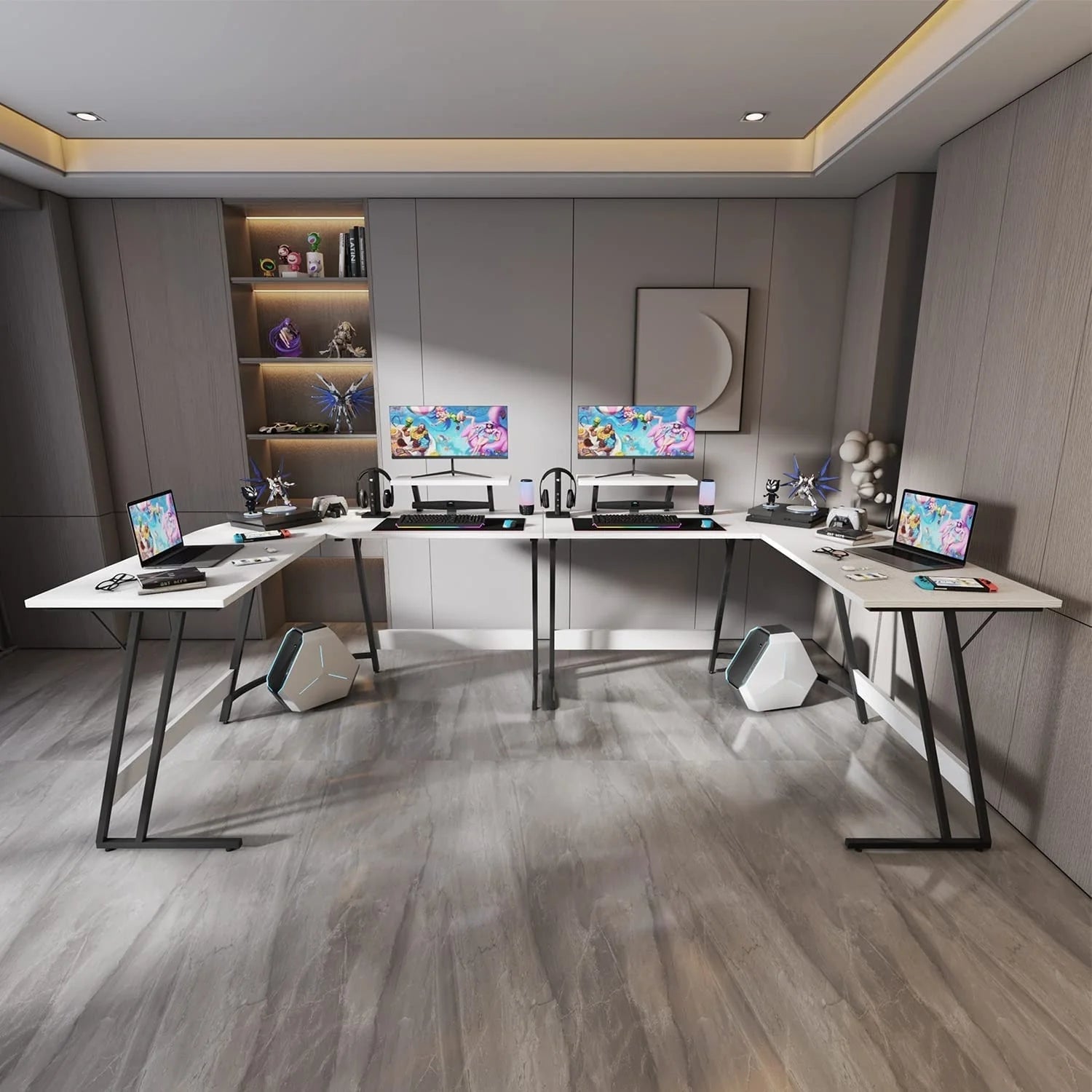 ZenVora L Shaped Gaming Desk, Corner Computer PC Workstation for Gaming, Home Office and Study