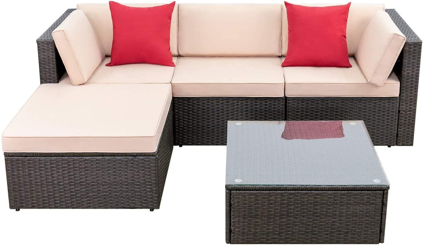 ZenVora 5-Piece All-Weather Patio Furniture Set with Cushions, Outdoor Wicker Conversation Sofa Set for Garden, Deck & Backyard