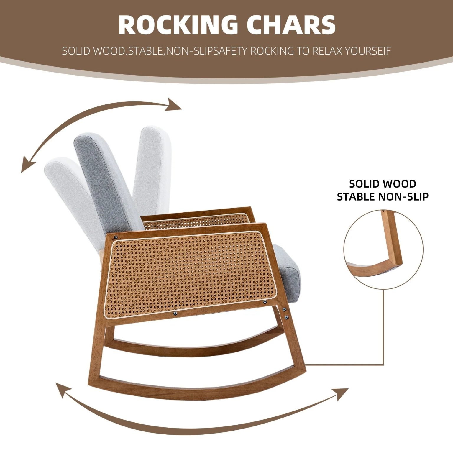 ZenVora Upholstered Tall Back Rocking Chair, Smooth Gliding Accent Armchair for Comfortable Living Room Seating