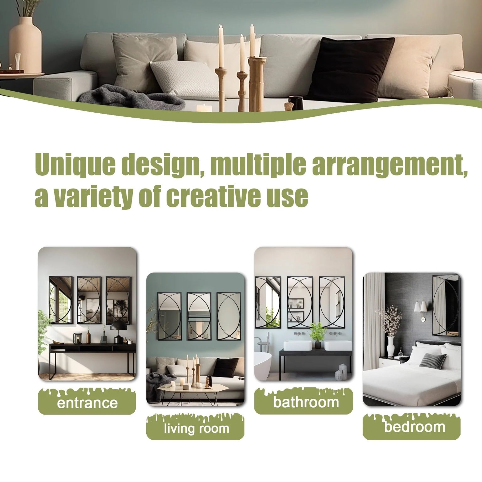 ZenVora 3-Piece Black Metal Rectangular Wall Mirror Set, 31.9" H x 15.75" W x 0.75" D
