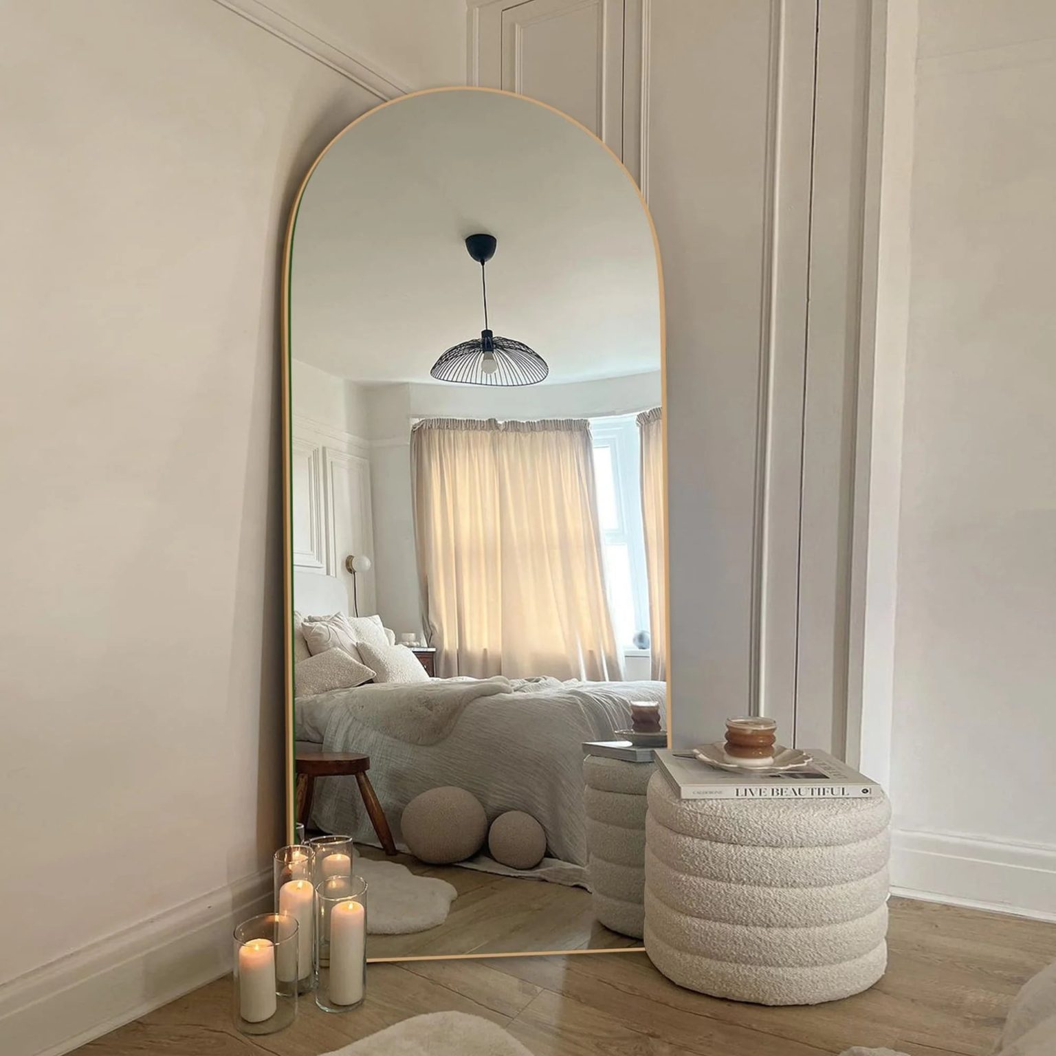 ZenVora Arched Full Length Wood Floor Mirror, Full Body Standing and Wall Mounted Mirror for Bedroom, Living Room and Home Decor
