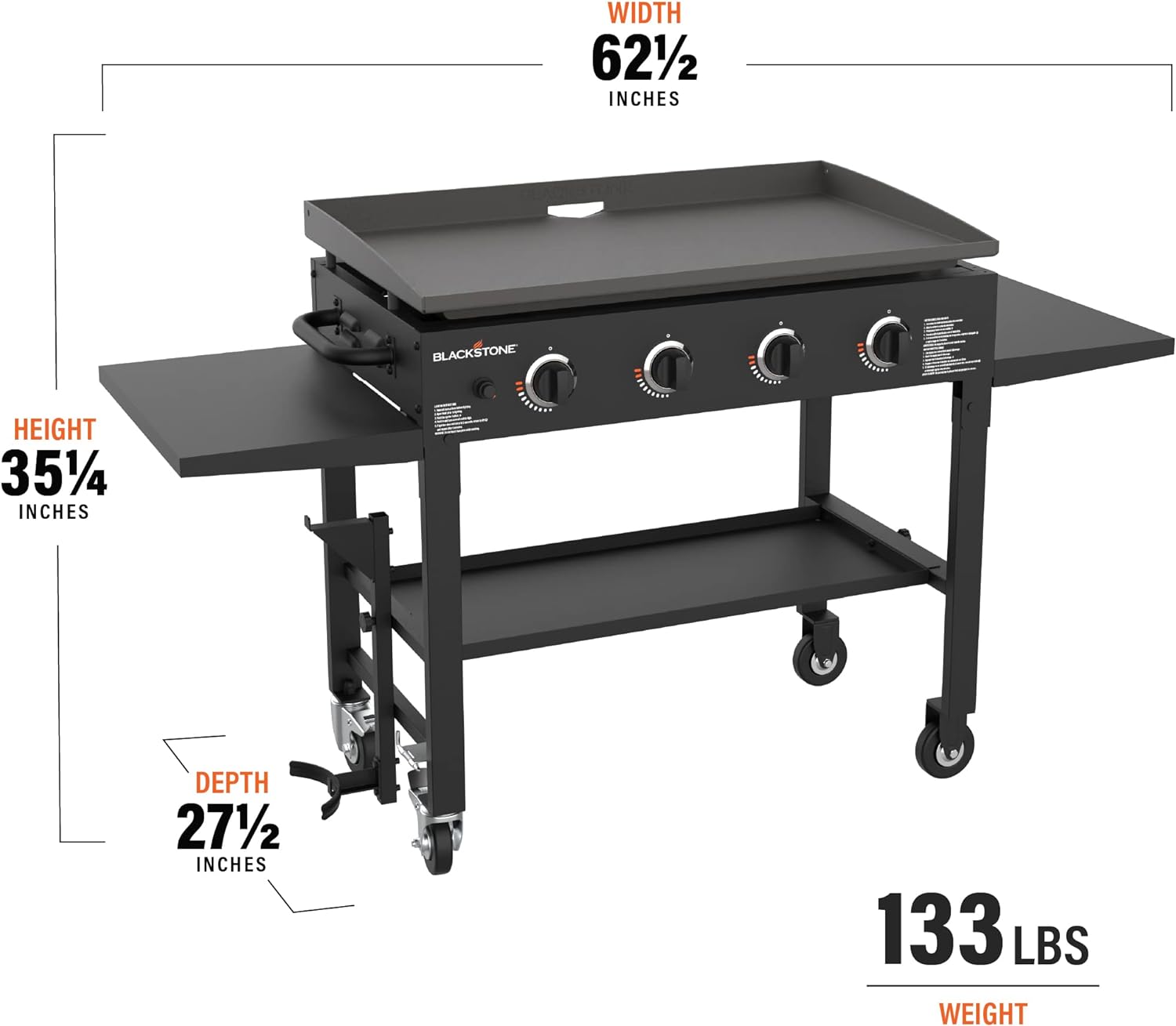 ZenVora 36-Inch 4-Burner Propane Gas Griddle with Flat Top and Side Stands
