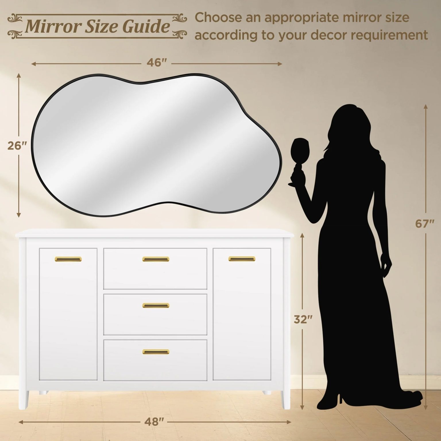 ZenVora Asymmetrical Irregular Wall Mirror, Modern Decorative Accent Mirror for Living Room, Bedroom and Entryway