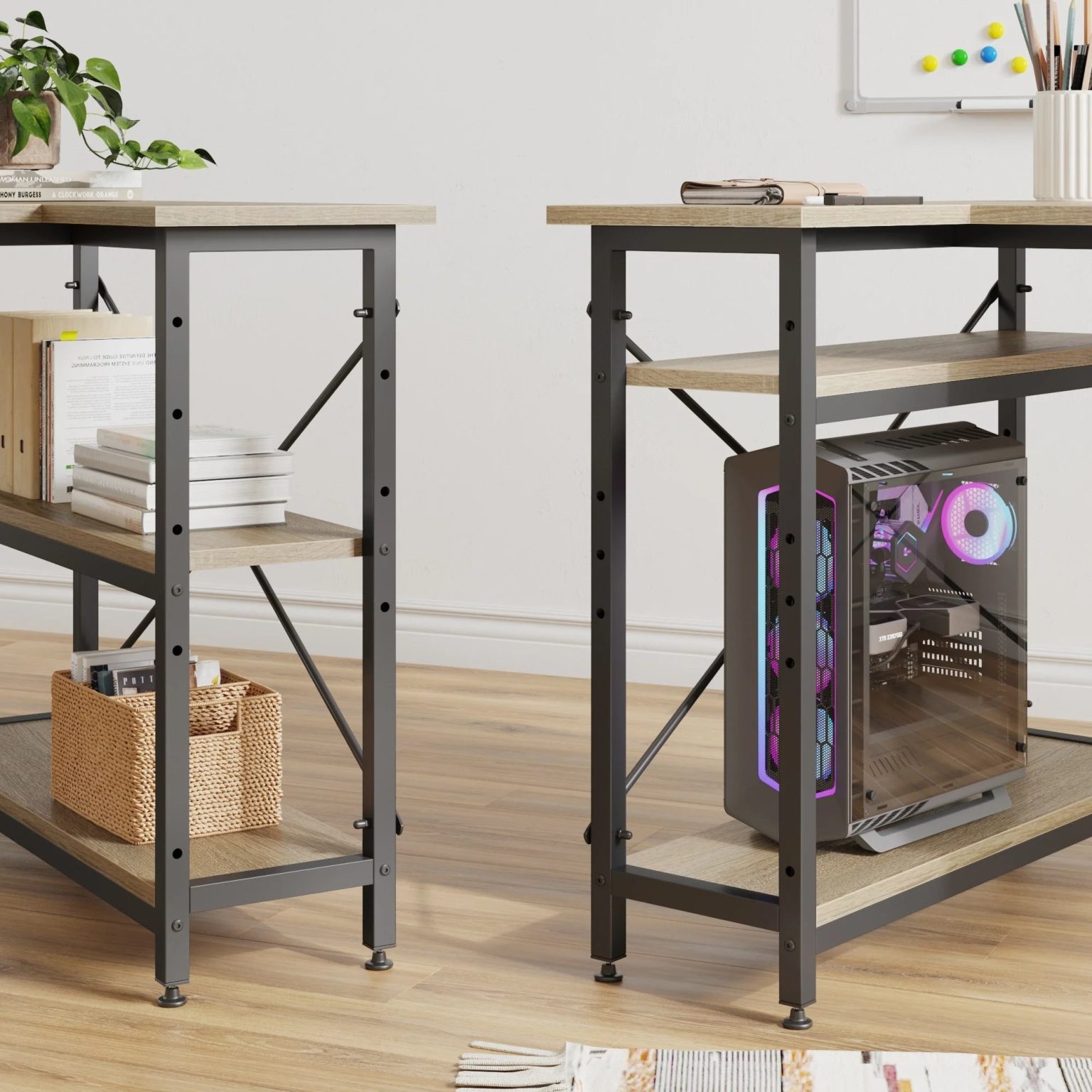 ZenVora Small L Shaped Computer Desk with Storage Shelves, Compact Corner Workstation for Home Office and Study