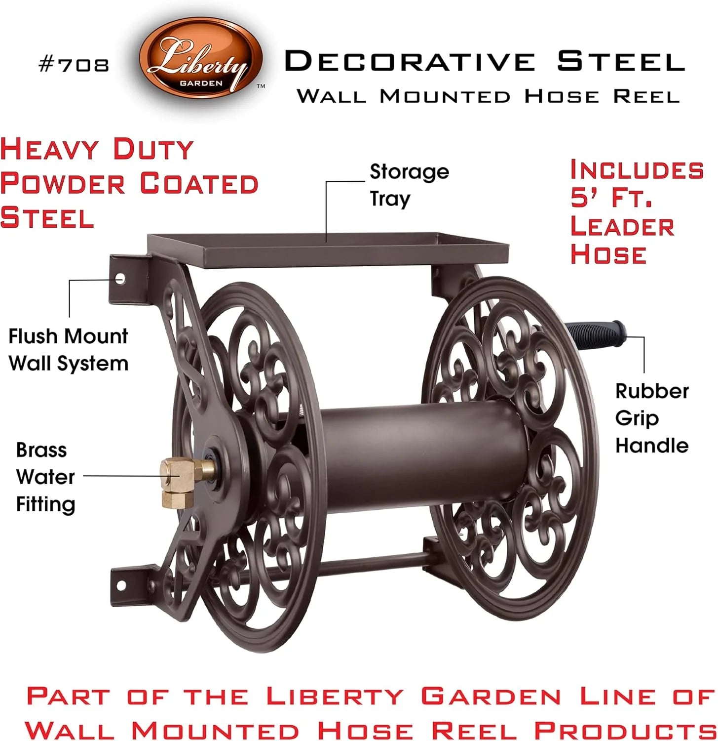 ZenVora Steel Decorative Wall Mount Garden Hose Reel, Outdoor Garden Hose Storage Holder for Patio and Yard