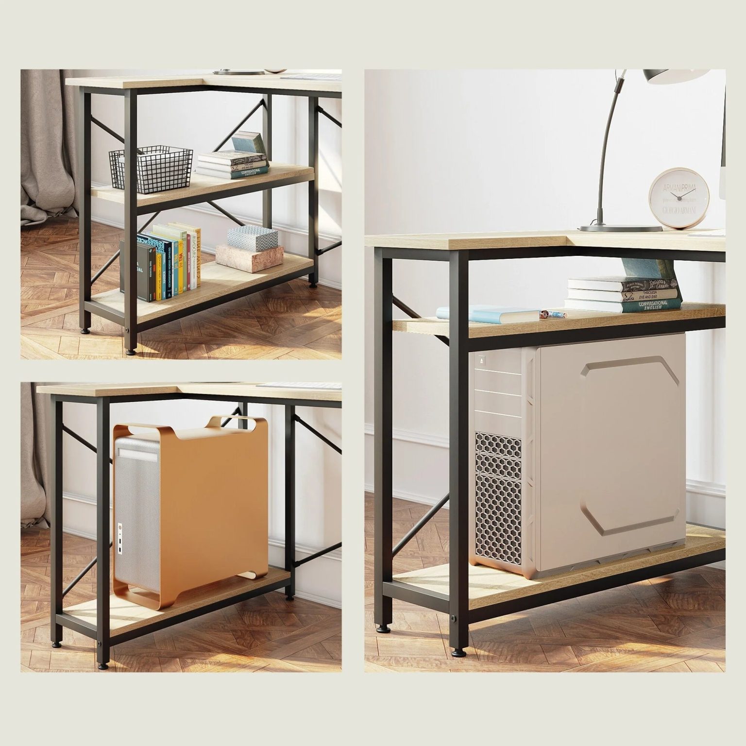 ZenVora Small L Shaped Computer Desk with Storage Shelves, Compact Corner Workstation for Home Office and Study