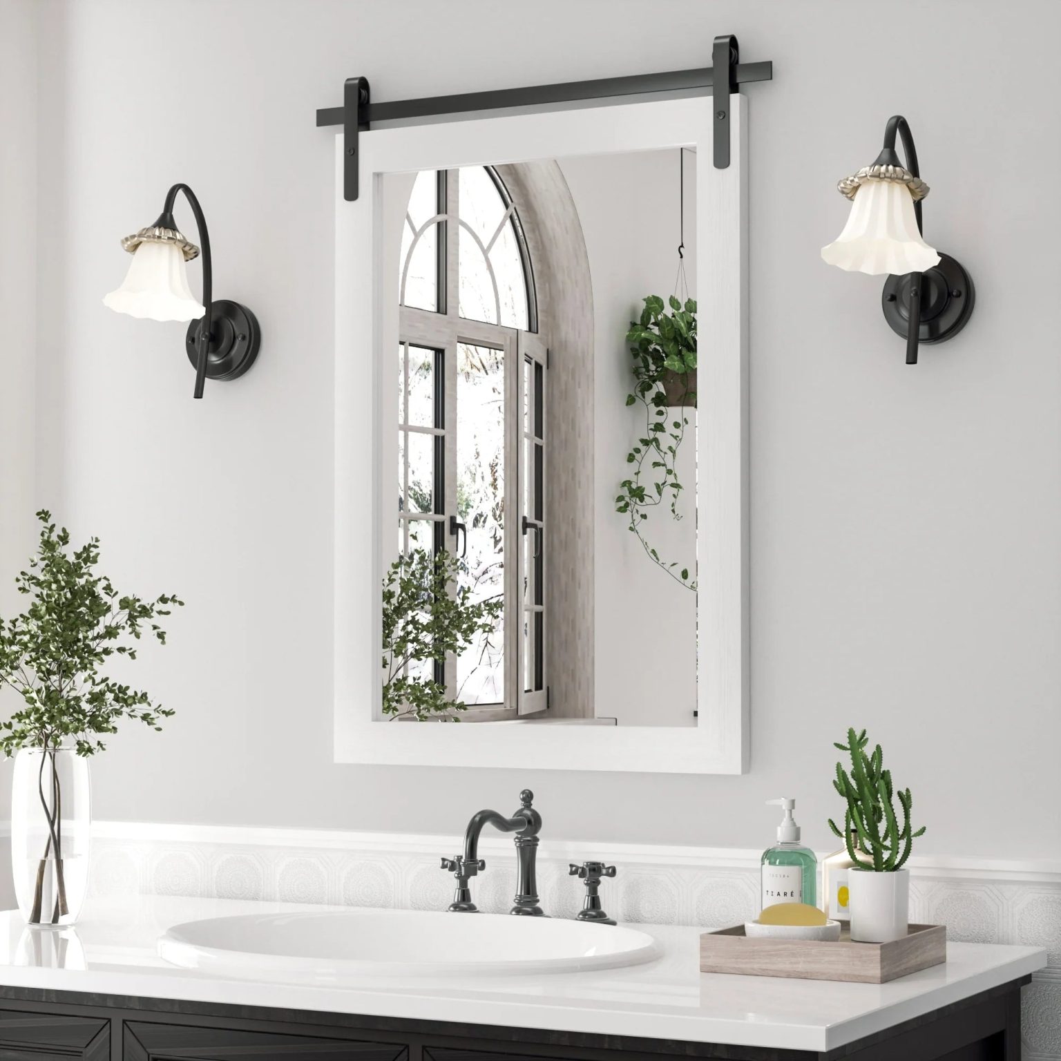 ZenVora Modern Rectangular Wall Mirror with Wood Frame, Bathroom and Barn Door Mirror, Multiple Sizes