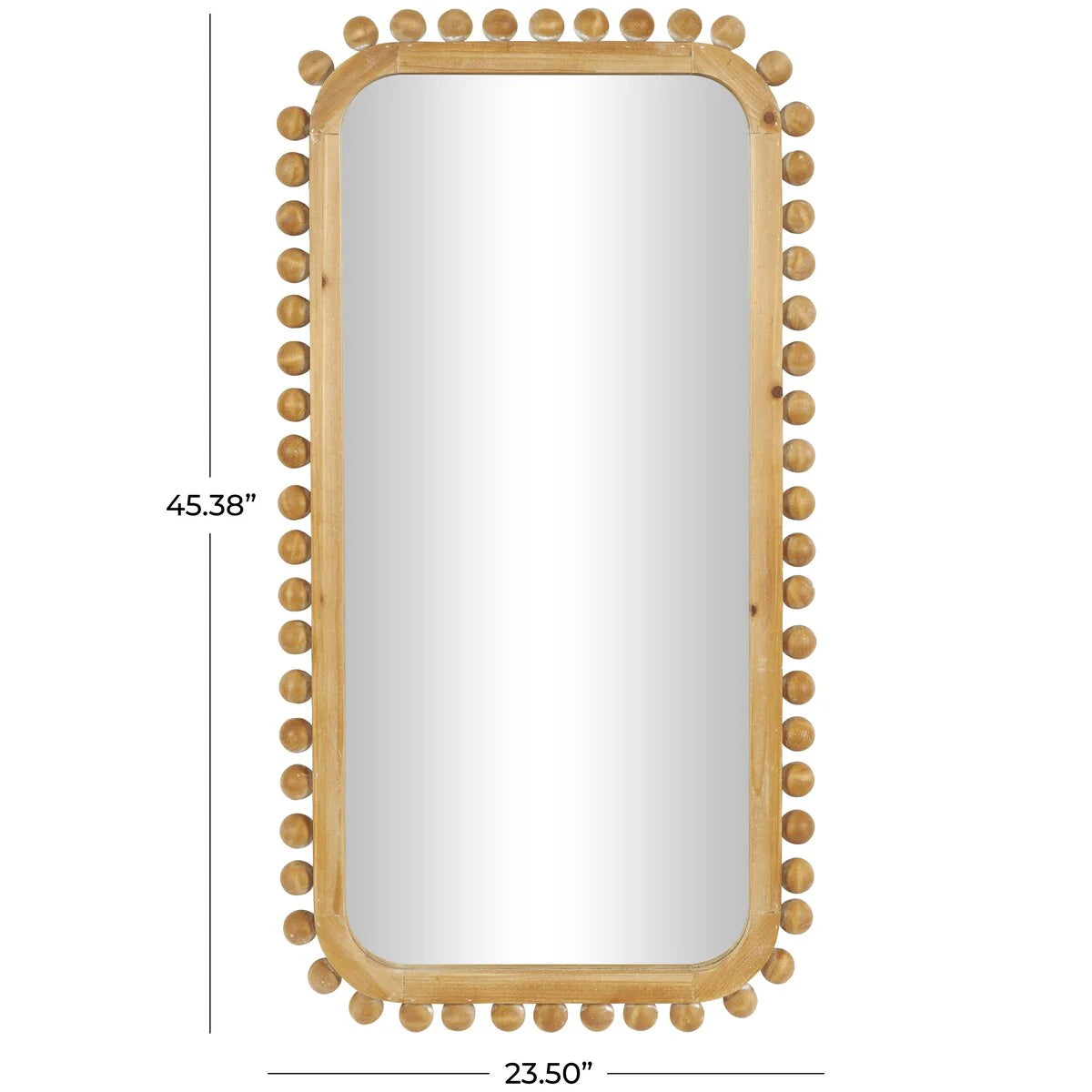 ZenVora Brown Wood Wall Mirror with Beaded Frame, Rustic Decorative Mirror for Home