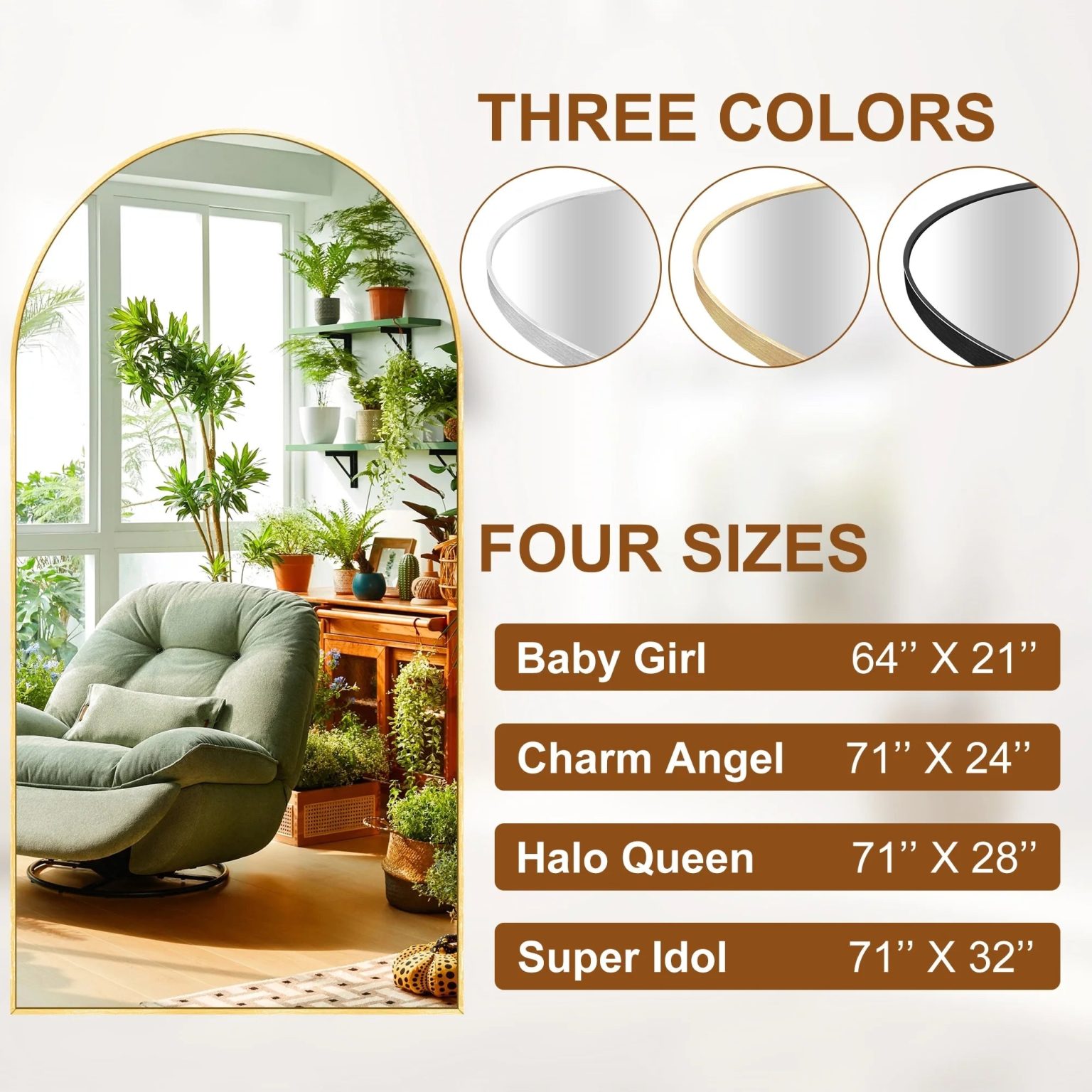 ZenVora Modern Arched Full Length Floor Mirror, Aluminum Alloy Frame Standing Full Body Mirror