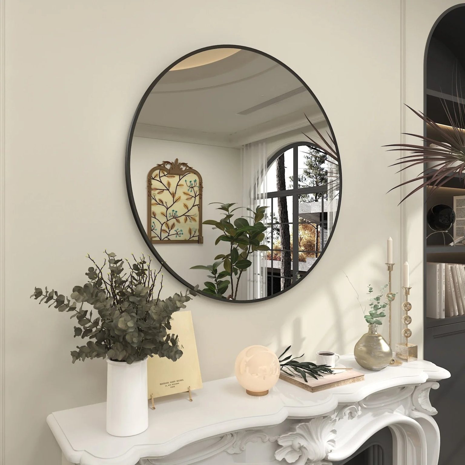 ZenVora Round Metal Black Frame Bathroom Vanity Mirror, Wall Mounted Decorative Mirror