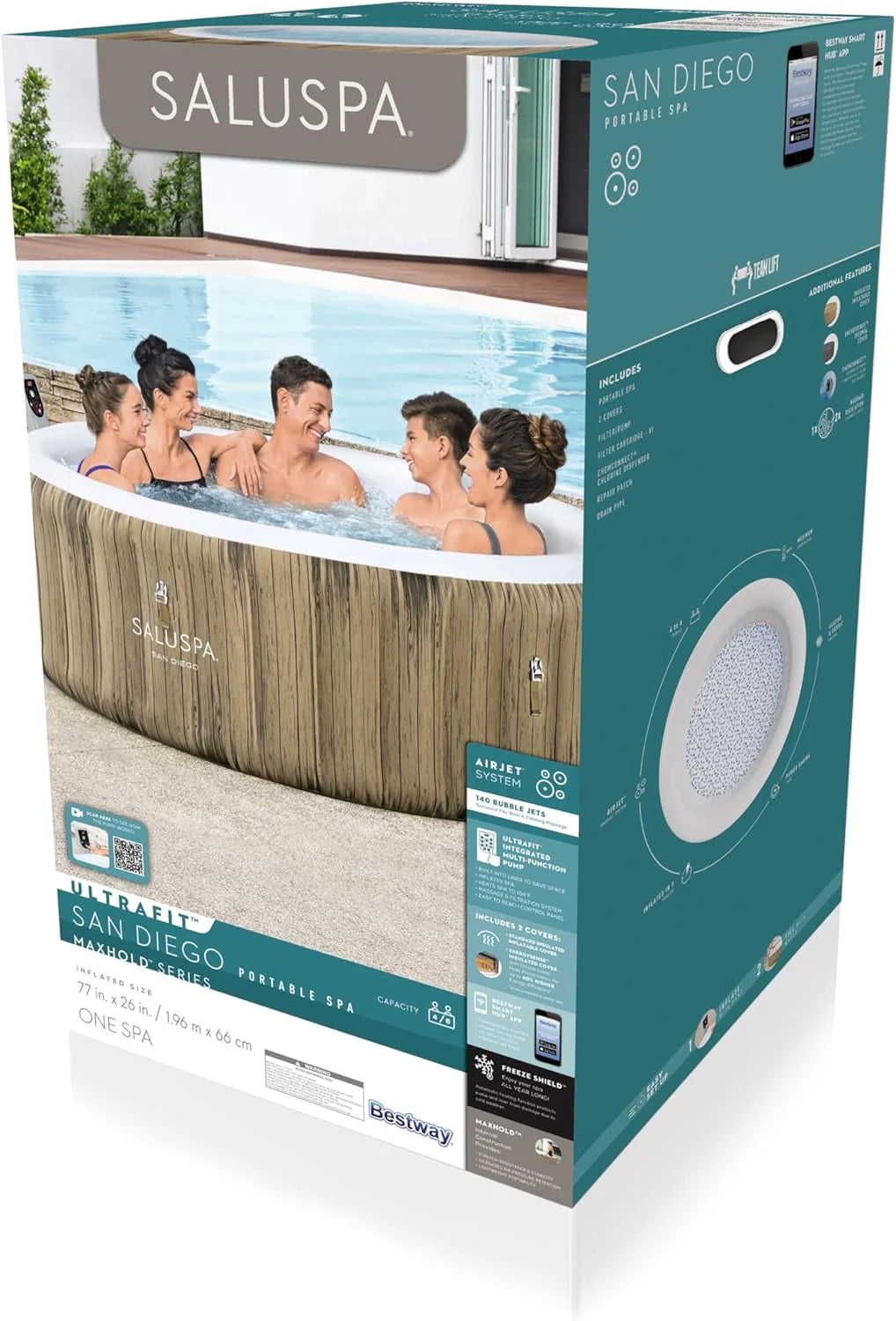 ZenVora 71 x 26-Inch Inflatable Hot Tub Spa for 2-4 Persons, Portable, with 2 Covers, Black