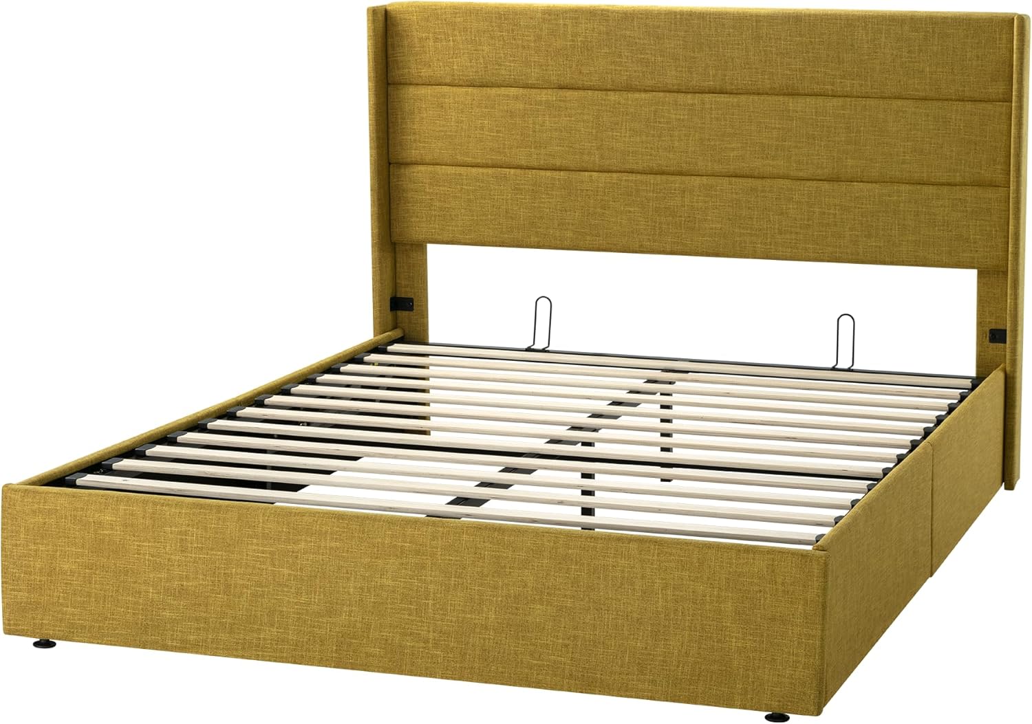 ZenVora Queen Size Lift Up Storage Bed with Wingback Headboard, Upholstered Platform Bed Frame with Hidden Storage