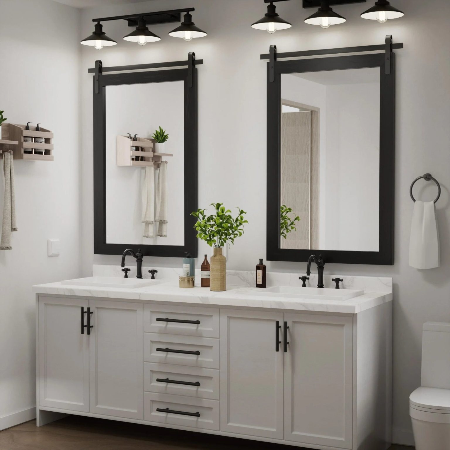 ZenVora Modern Rectangular Wall Mirror with Wood Frame, Bathroom and Barn Door Mirror, Multiple Sizes