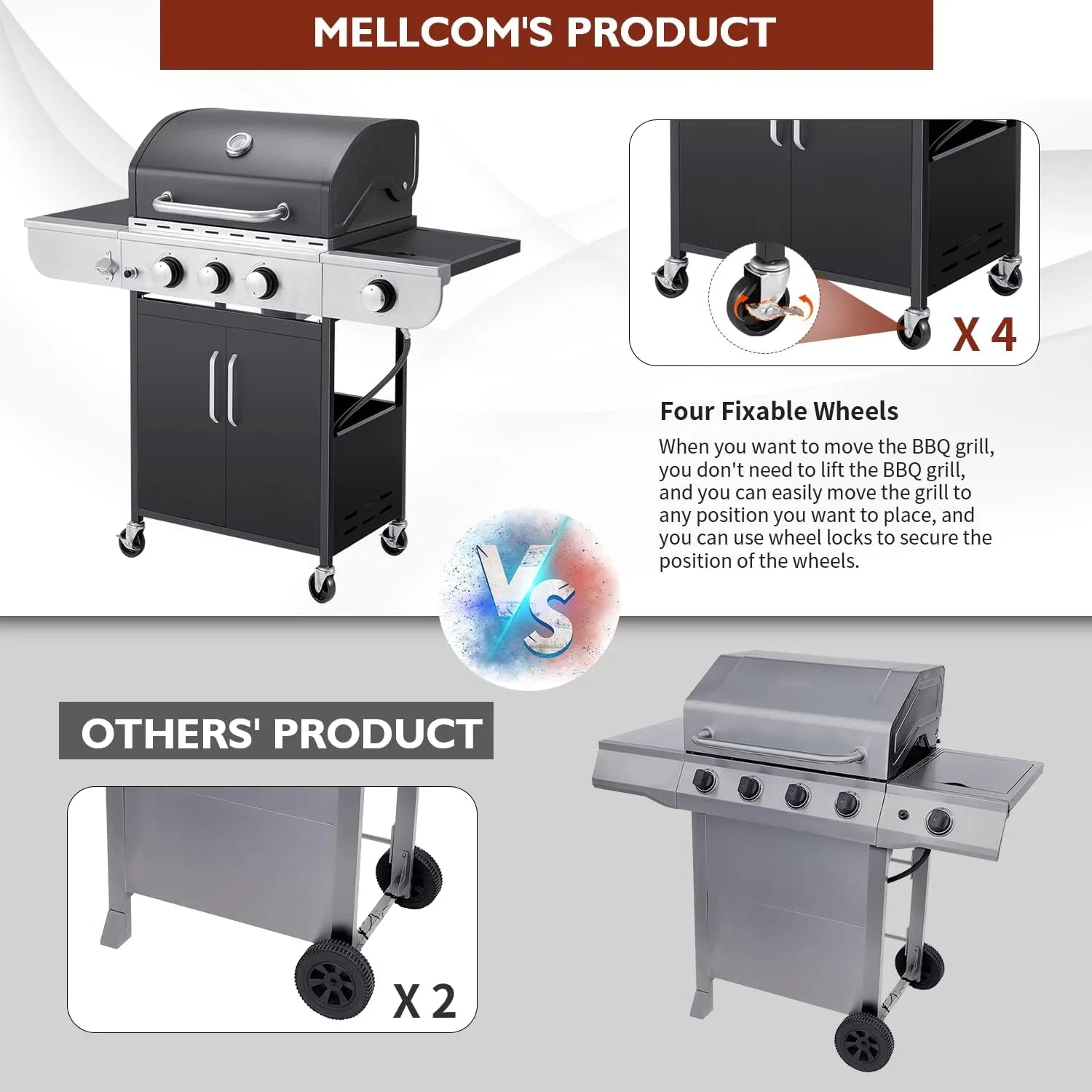 ZenVora 4-Burner Propane Gas Grill with Cast Iron Grates, Side Stove and 44,000 BTU Stainless Steel Burners