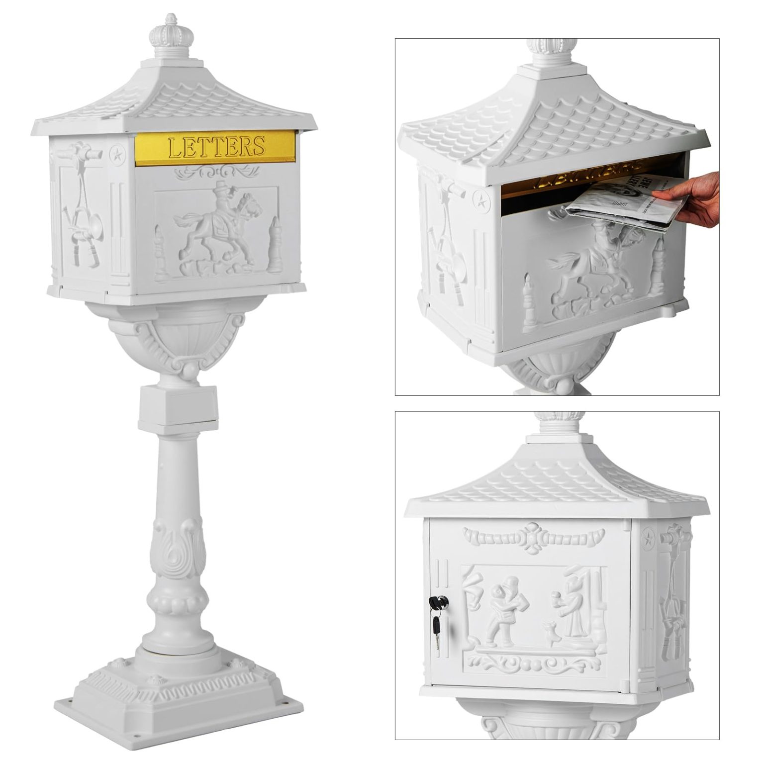 ZenVora Cast Aluminum Mailbox with Post – Rustproof Weather-Resistant Mailbox Set