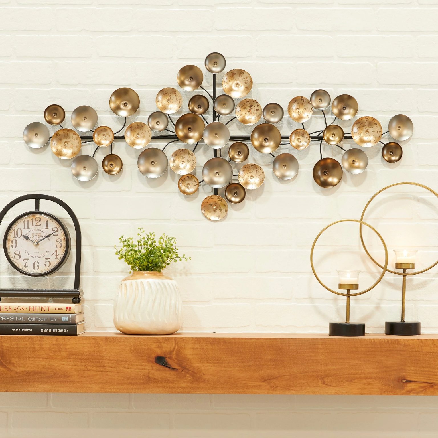 ZenVora Gold Metal Plate Wall Decor with Textured Pattern, Decorative Wall Art