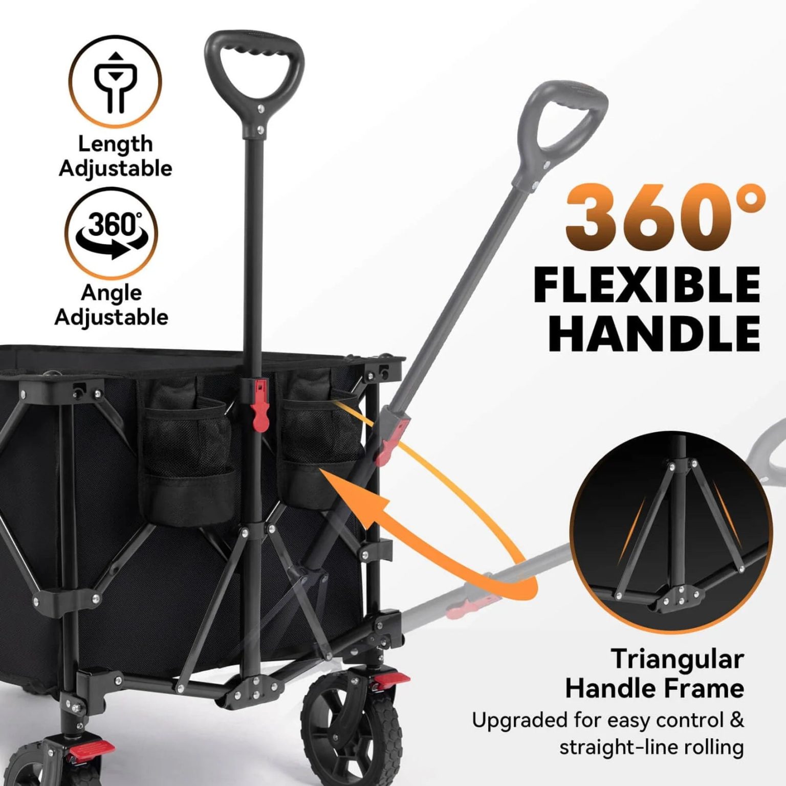 ZenVora 330LBS Heavy Duty Collapsible Wagon Cart, All-Terrain Folding Utility Beach Wagon with Adjustable Handle for Garden, Outdoor, Shopping