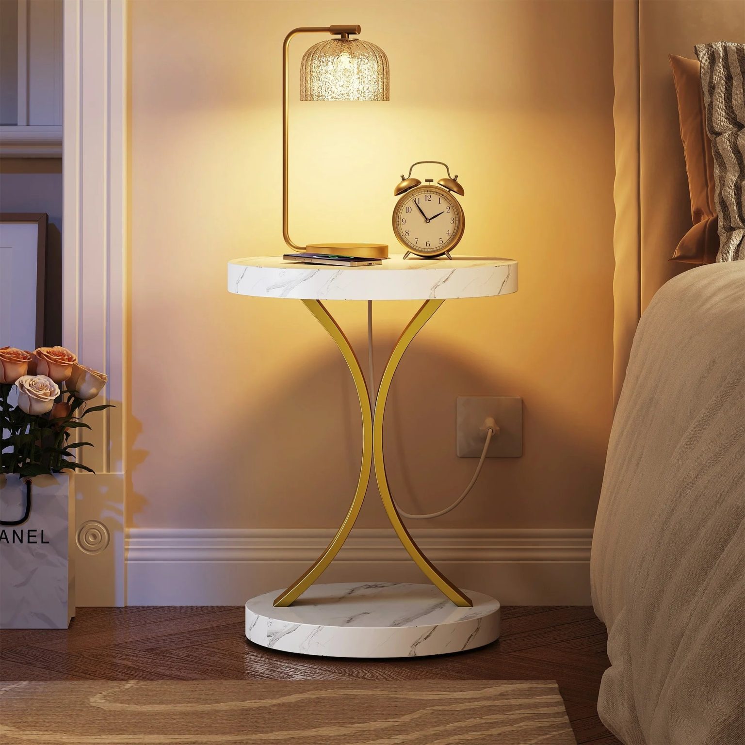 ZenVora Modern Gold Console Table with Marbled Top, Sofa Table for Entryway and Hallway