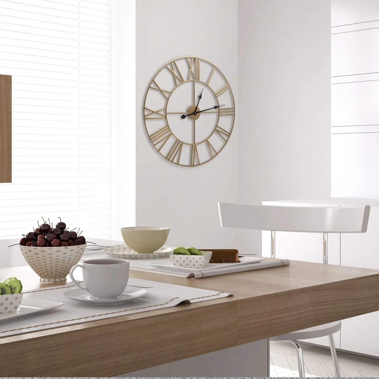 ZenVora 24 Inch Large Round Gold Metal Wall Clock, Decorative Analog Clock for Home