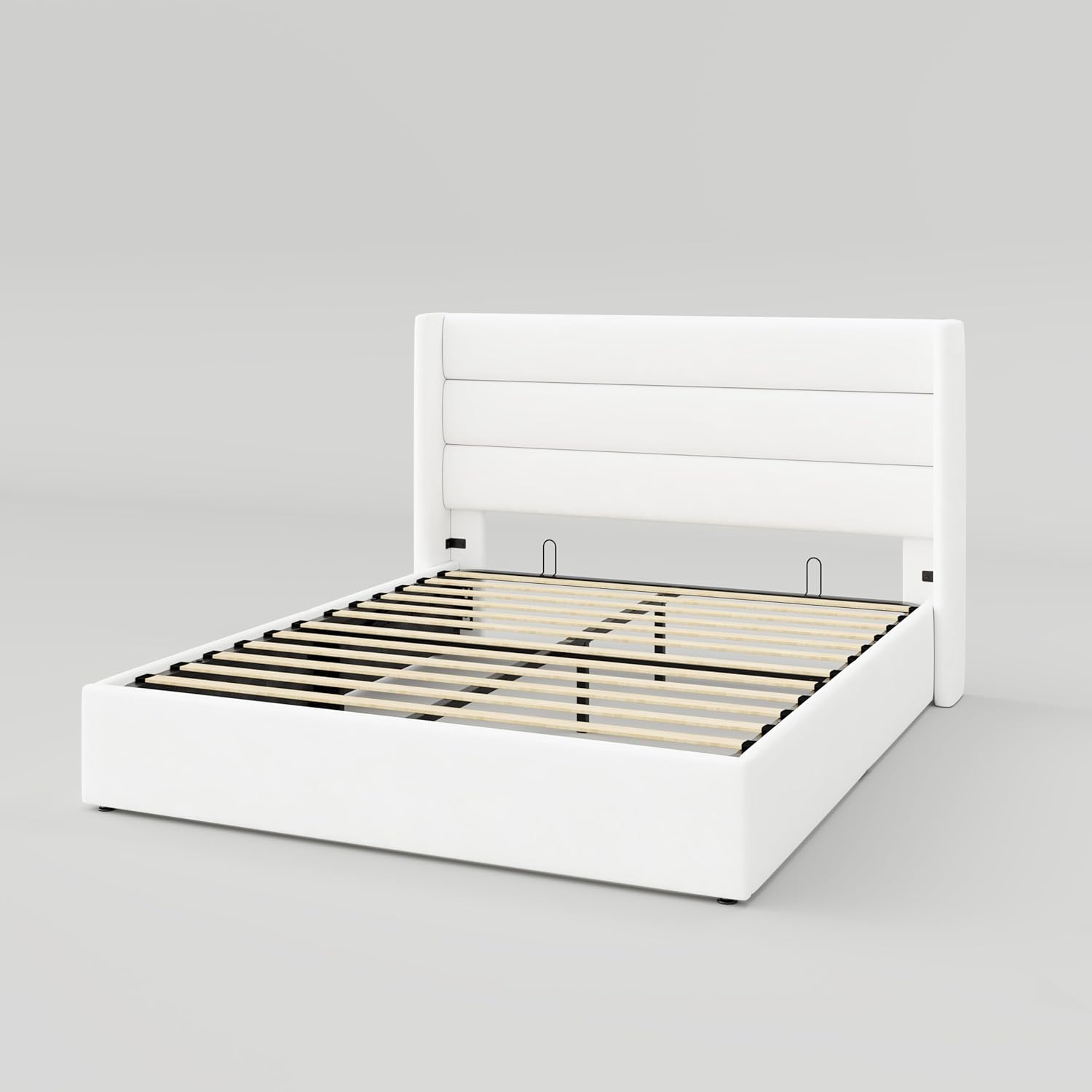 ZenVora Queen Size Lift Up Storage Bed with Wingback Headboard, Upholstered Platform Bed Frame with Hidden Storage
