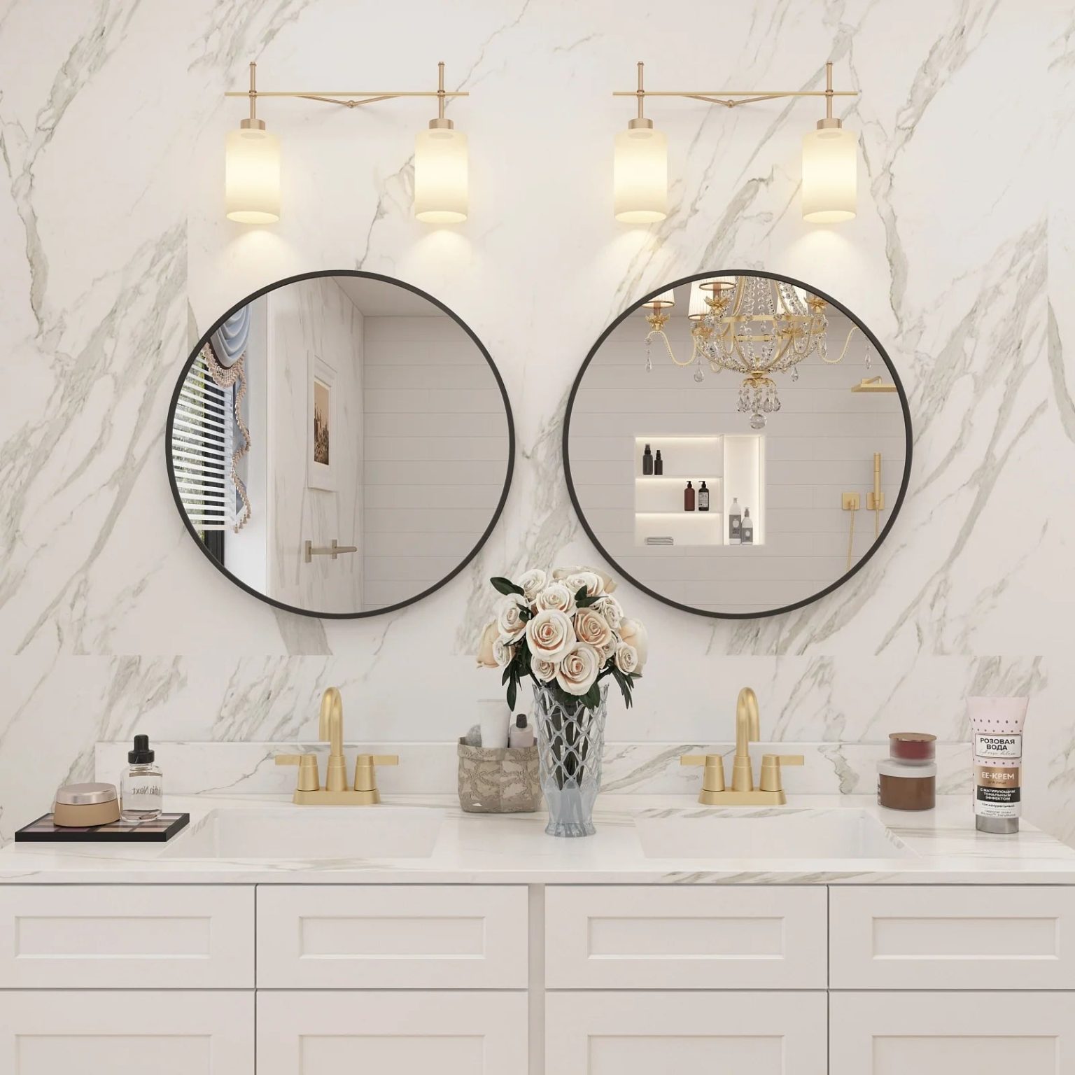 ZenVora Round Metal Black Frame Bathroom Vanity Mirror, Wall Mounted Decorative Mirror
