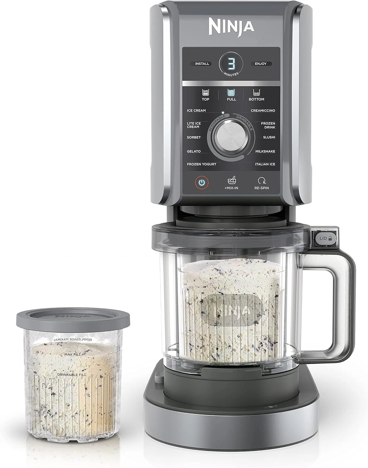 ZenVora 7-in-1 Ice Cream Maker with 2 Pint Containers and Lids, Compact, Silver