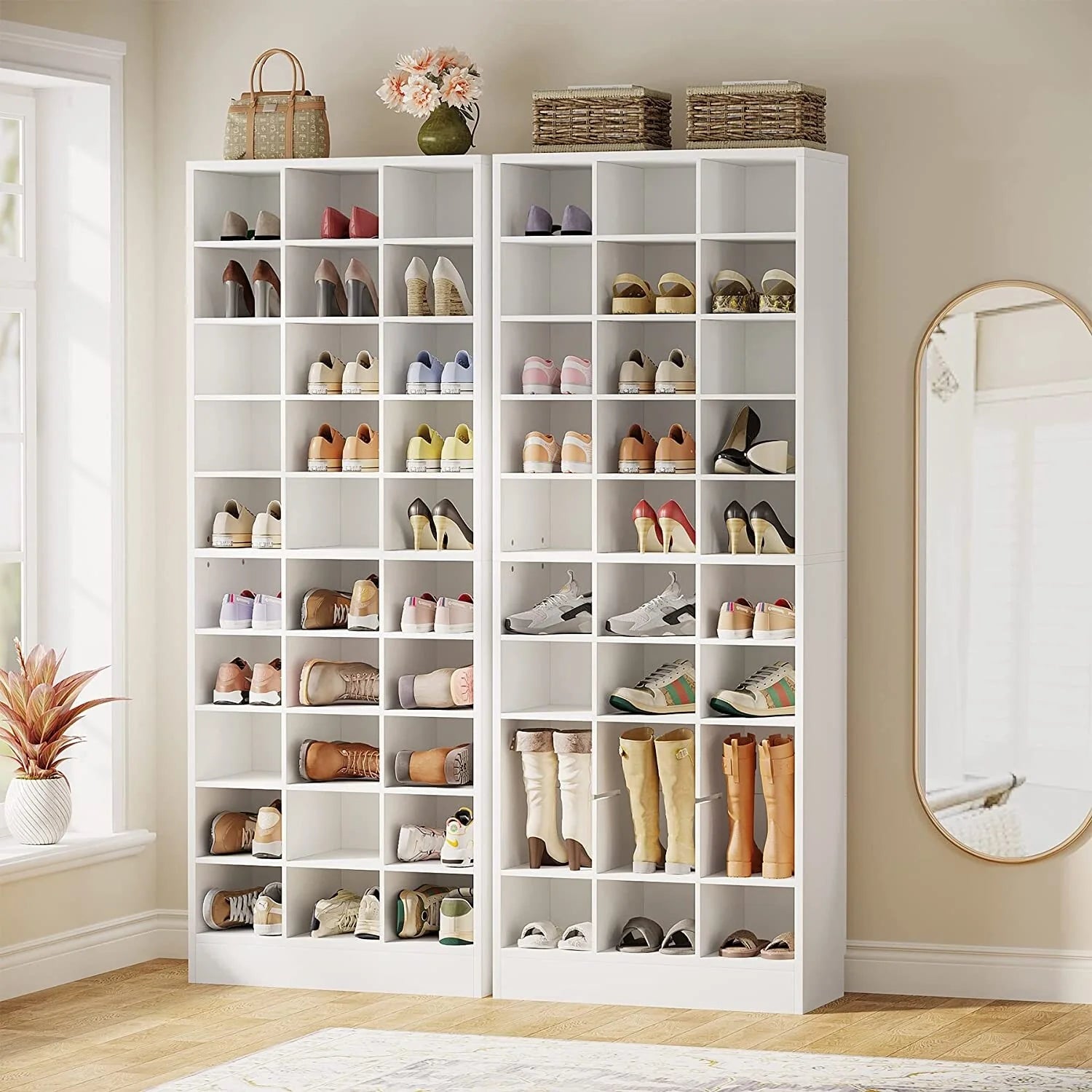ZenVora 10-Tier Tall Shoe Cabinet, 30-Pair White Wood Shoe Storage Rack for Entryway and Closet