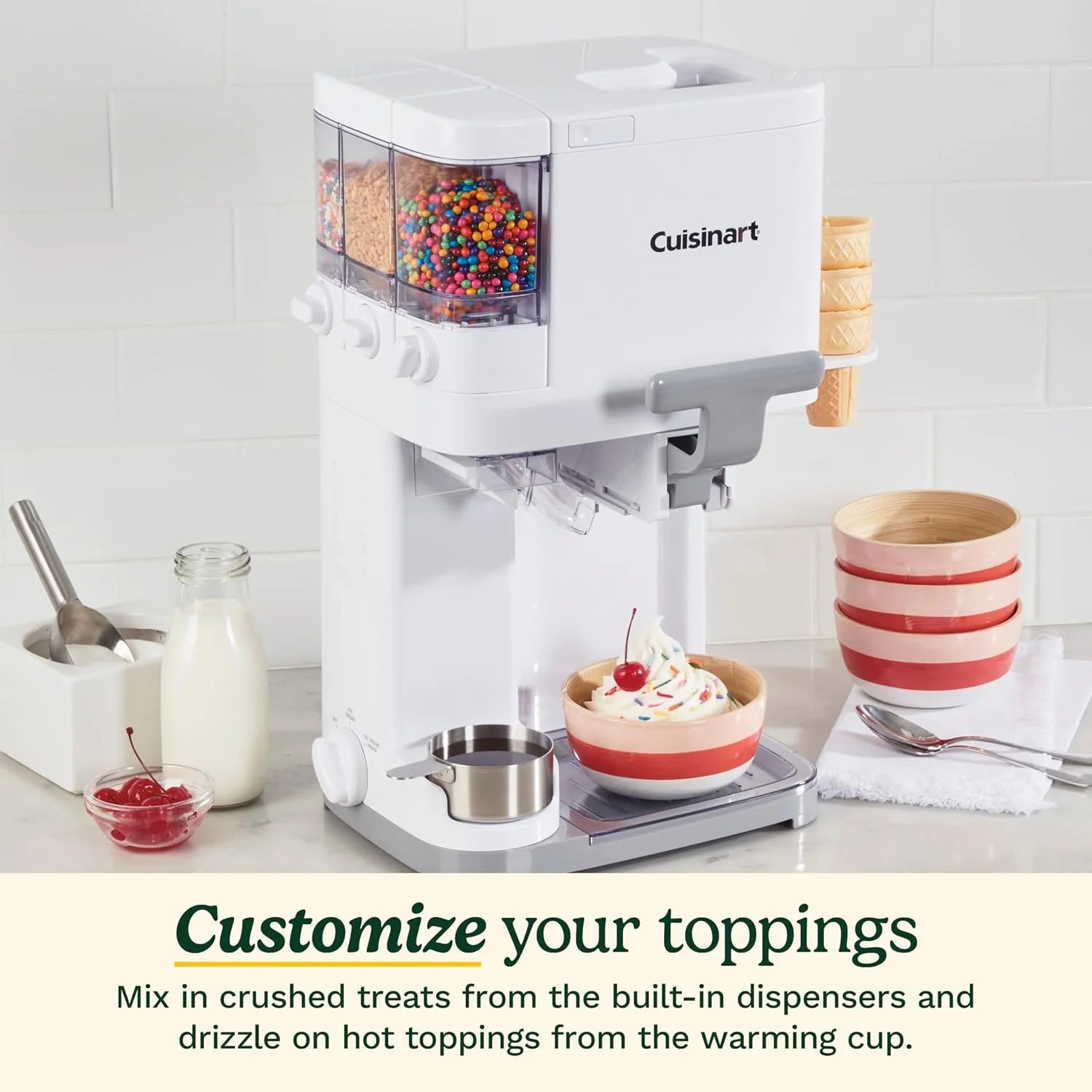ZenVora 1.5 Qt Soft Serve Ice Cream Machine – 3 Built-In Mix-In Dispensers with Warming Plate
