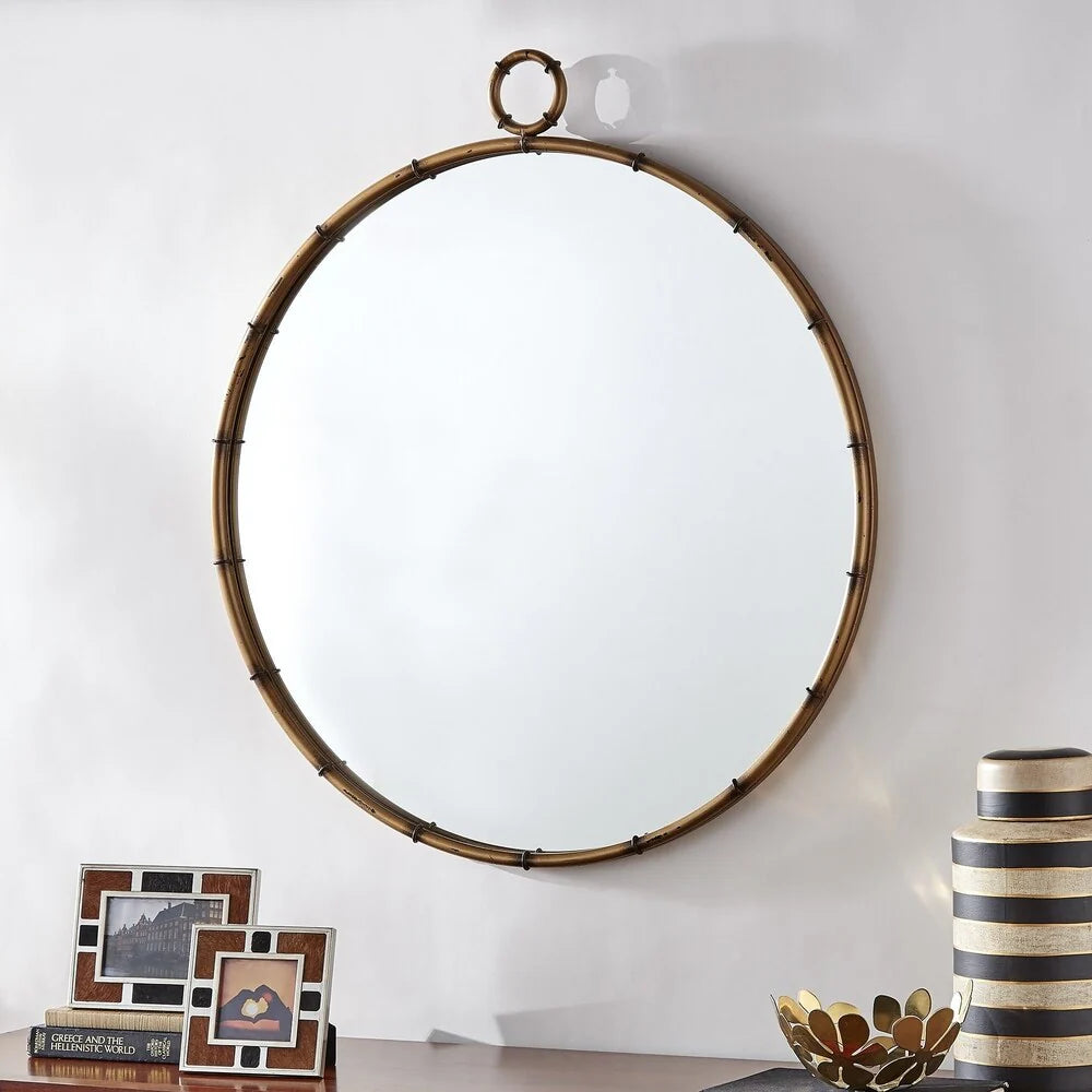 ZenVora Antique Brass Finish Round Wall Mirror, Decorative Accent Mirror for Living Room, Bedroom and Entryway