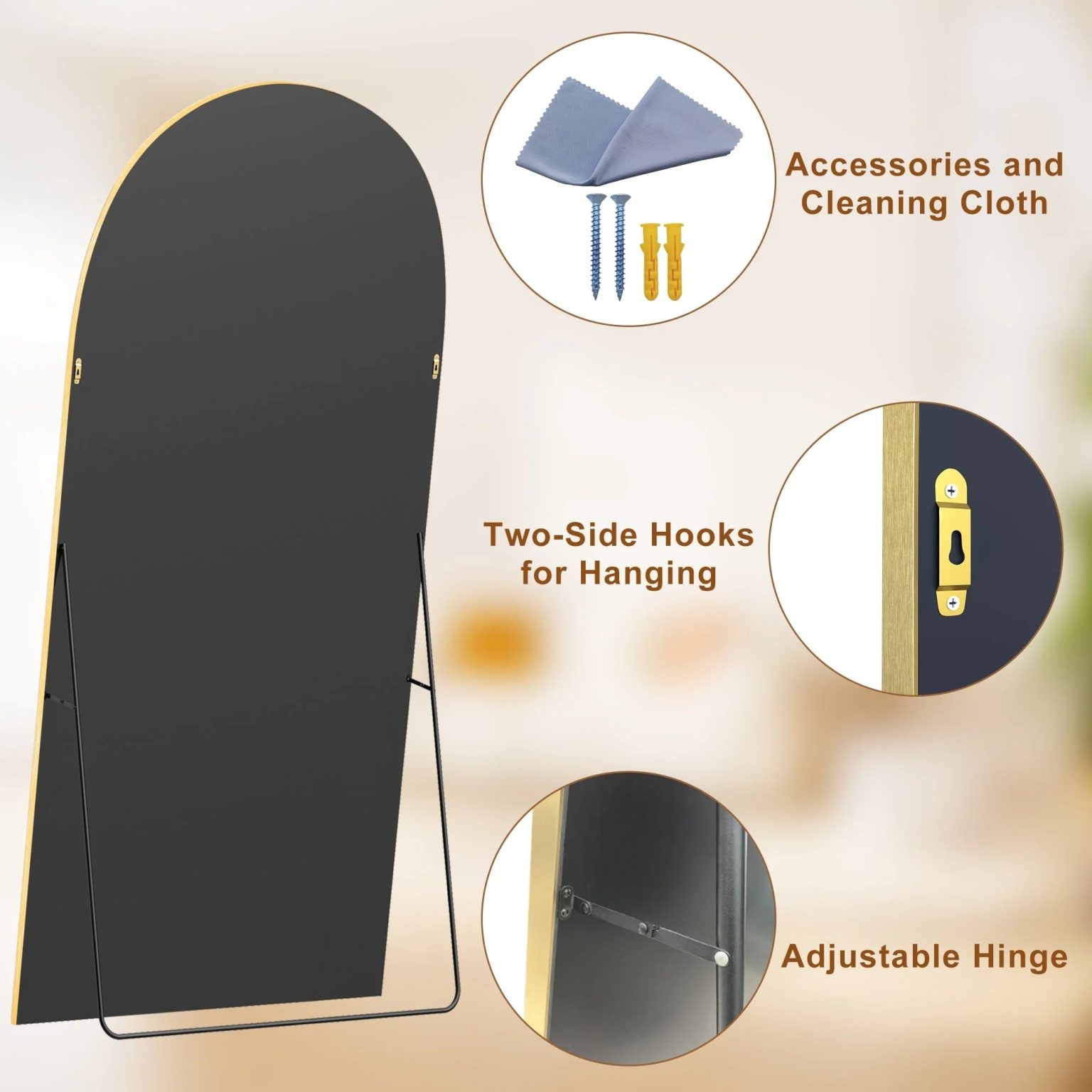 ZenVora Modern Arched Full Length Floor Mirror, Aluminum Alloy Frame Standing Full Body Mirror