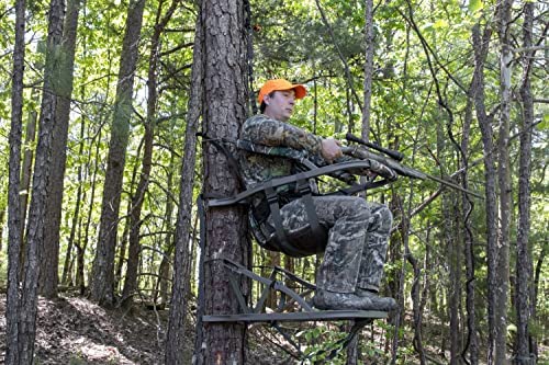ZenVora Lightweight Aluminum Climbing Treestand with Padded Seat, 300 Lb. Capacity, Safety Harness Included