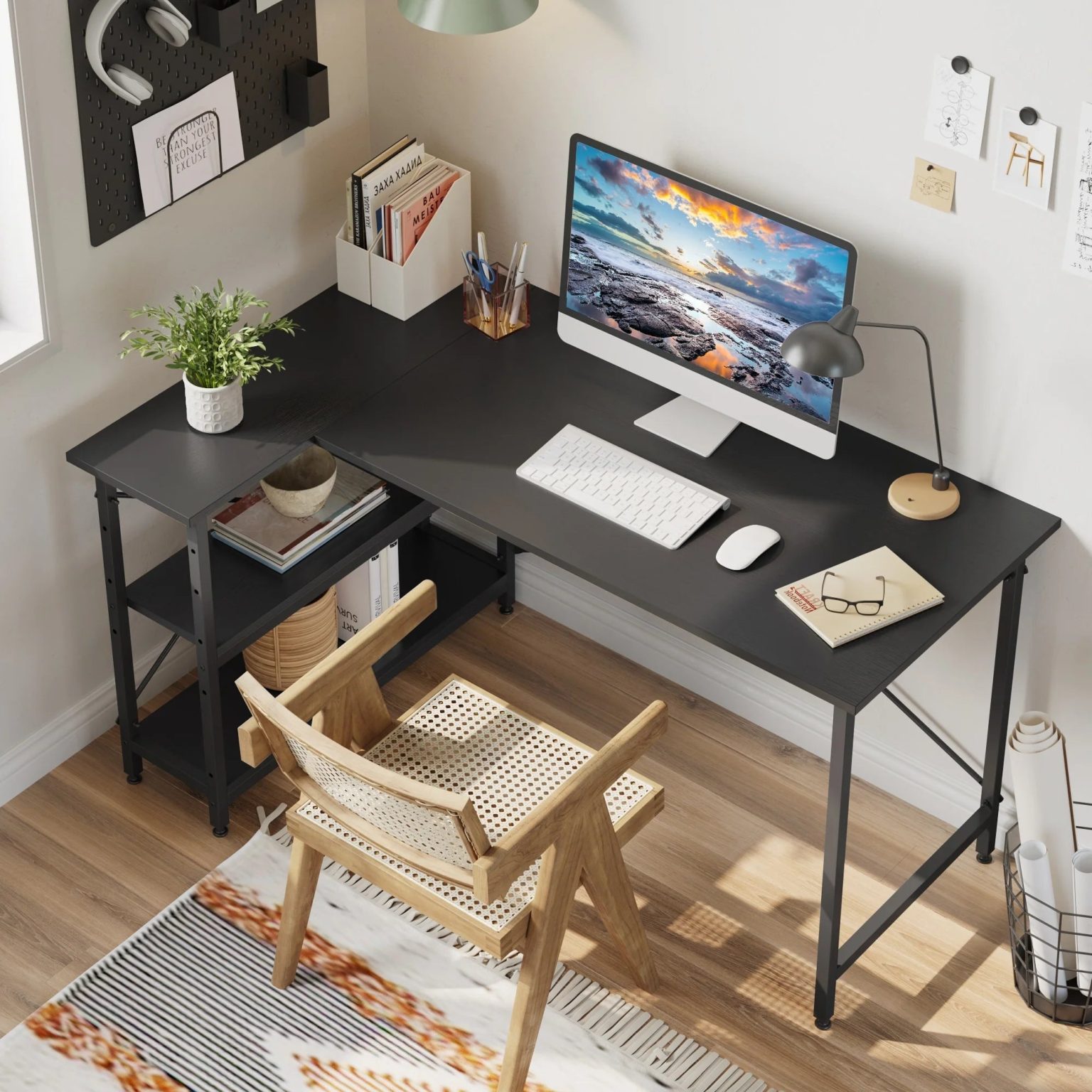 ZenVora Small L Shaped Computer Desk with Storage Shelves, Compact Corner Workstation for Home Office and Study